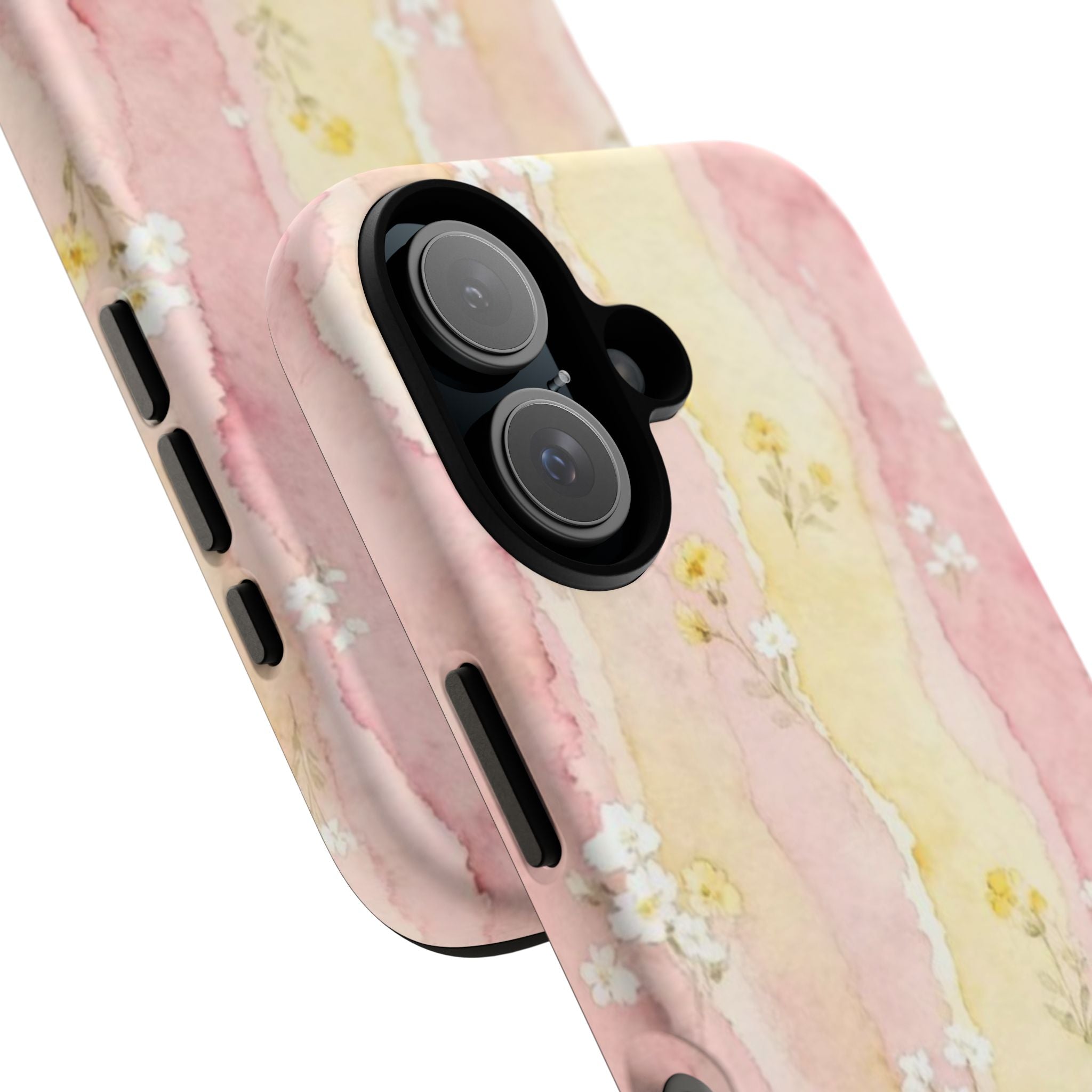 Floral Watercolor Tough Phone Case — Pink & Yellow Daisy Protective Cover