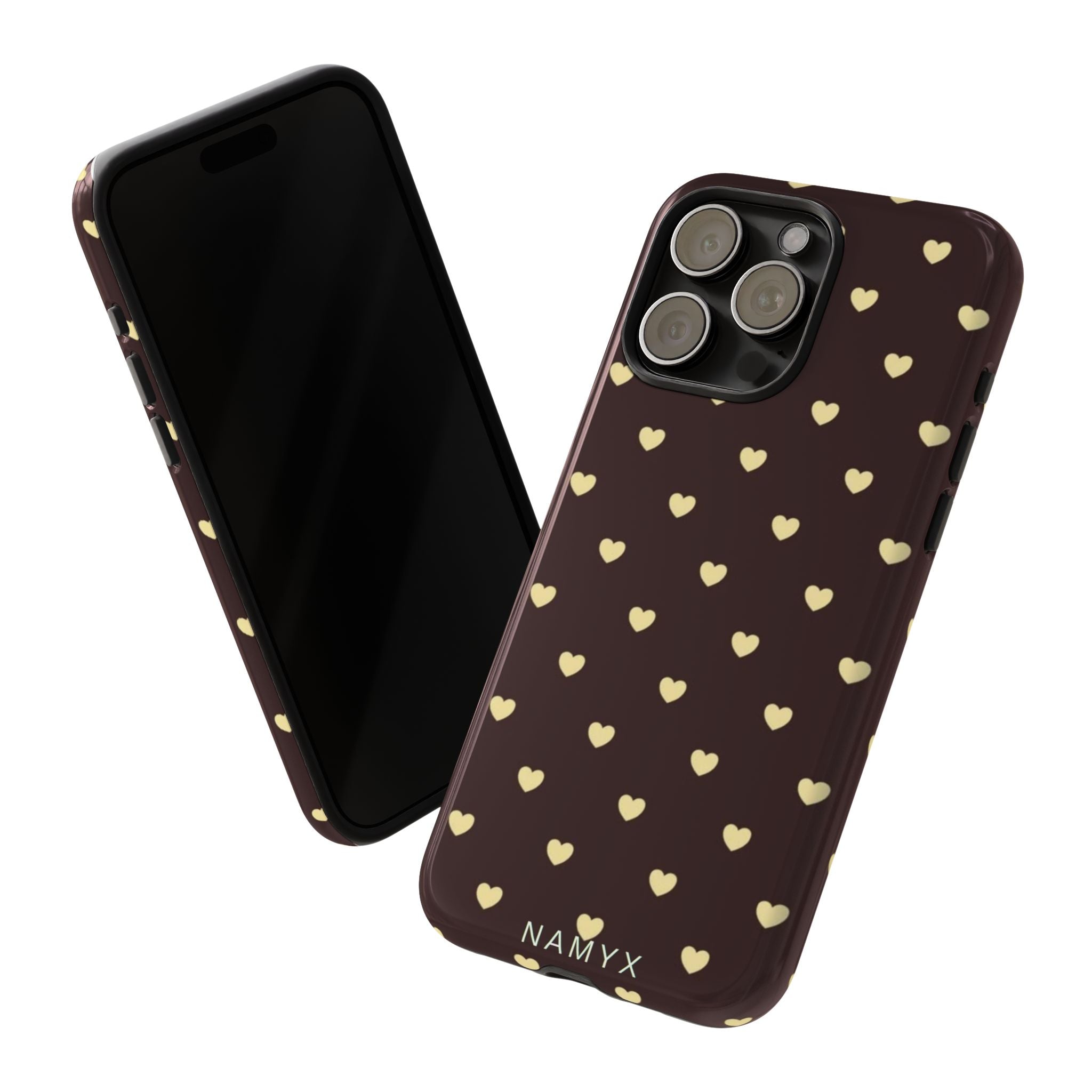 Tough Case — Brown Phone Case with Cream Heart Pattern