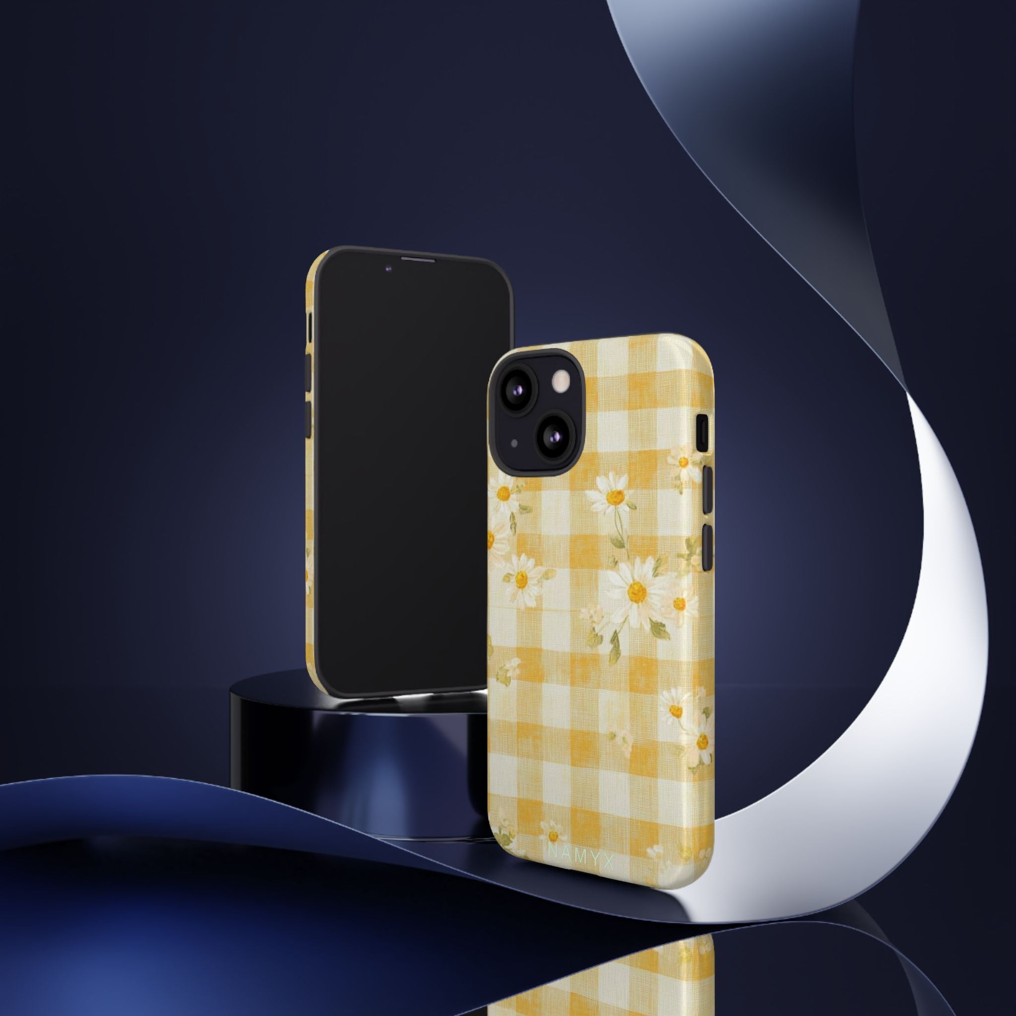 Daisy Gingham Tough Phone Case — Yellow Floral Protective Cover