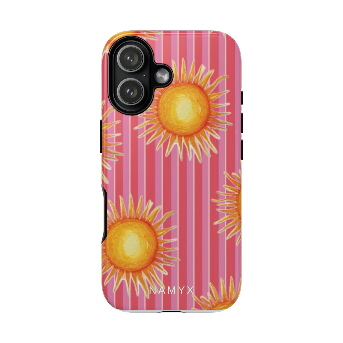 Sunburst Stripe Tough Phone Case — Bright Yellow Sun Pattern on Pink