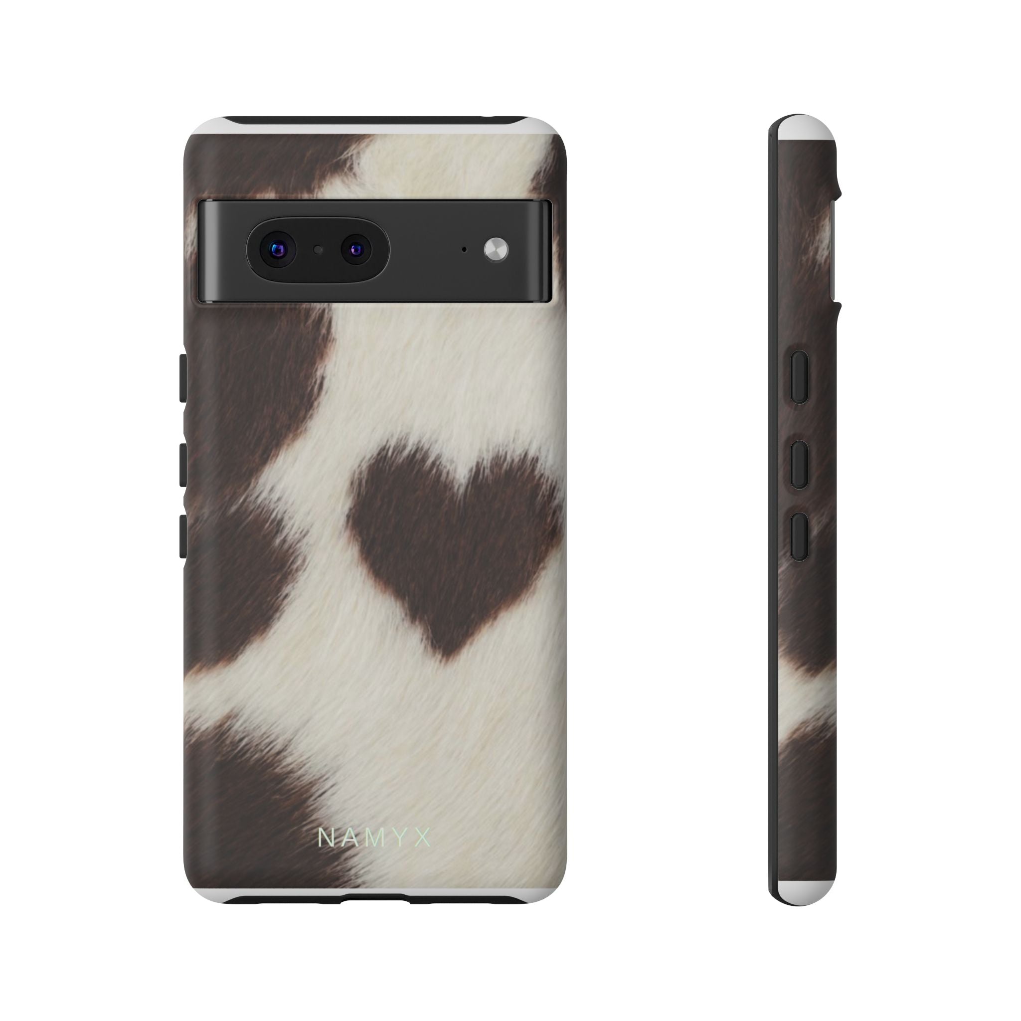 Cowhide Heart Phone Case — Cute Cow Print Protective iPhone Cover