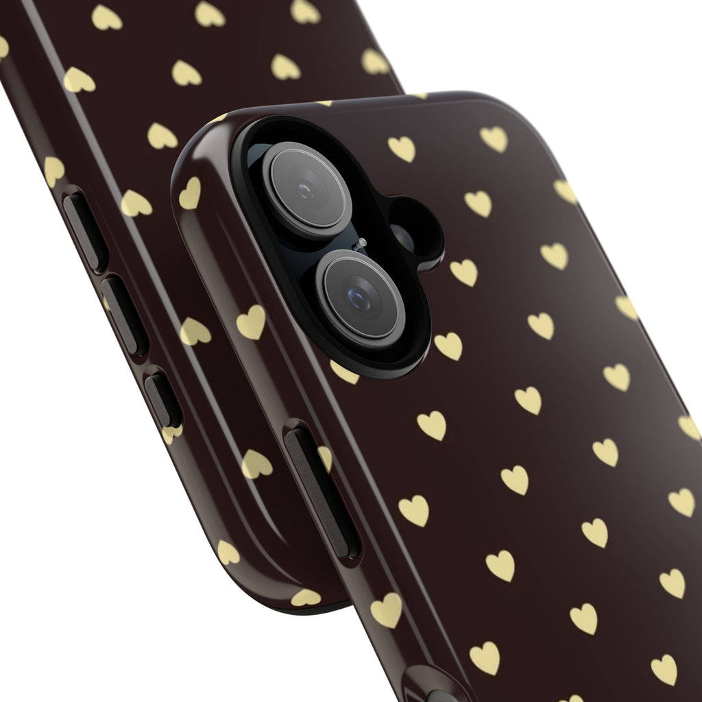 Tough Case — Brown Phone Case with Cream Heart Pattern