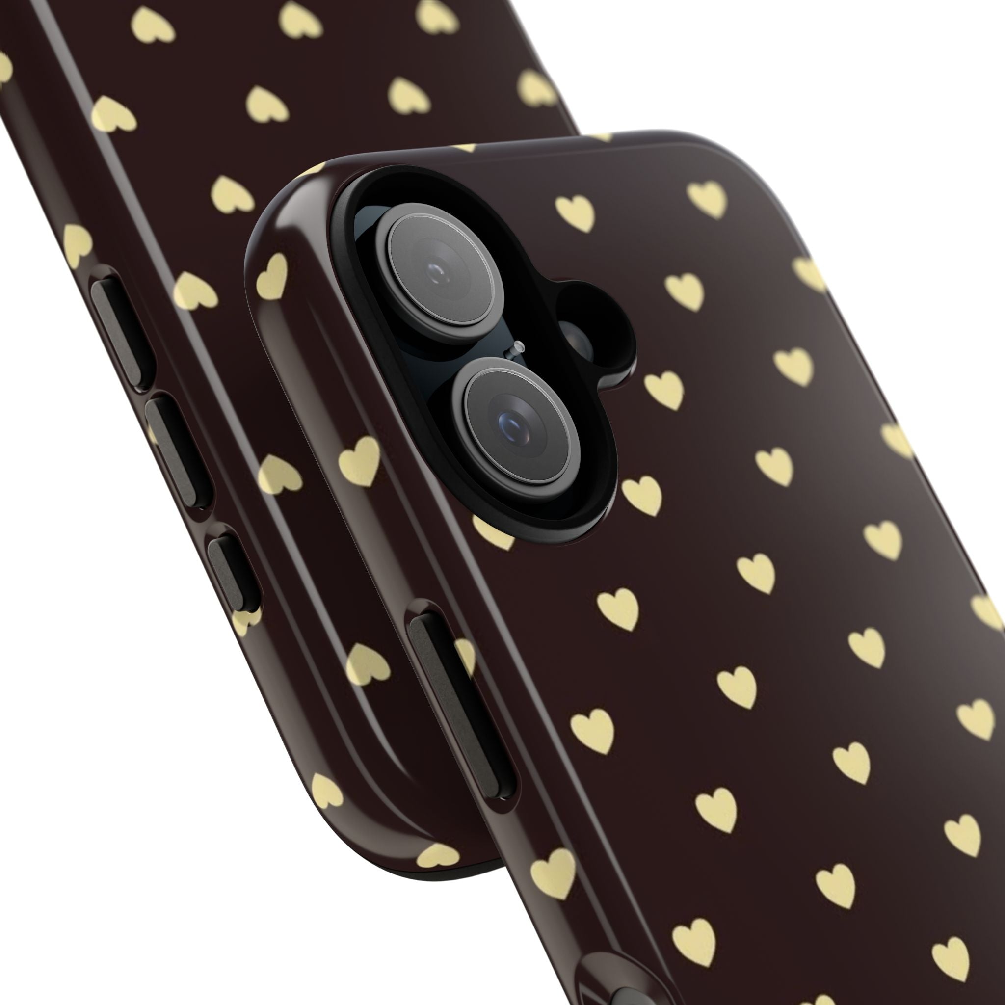 Tough Case — Brown Phone Case with Cream Heart Pattern