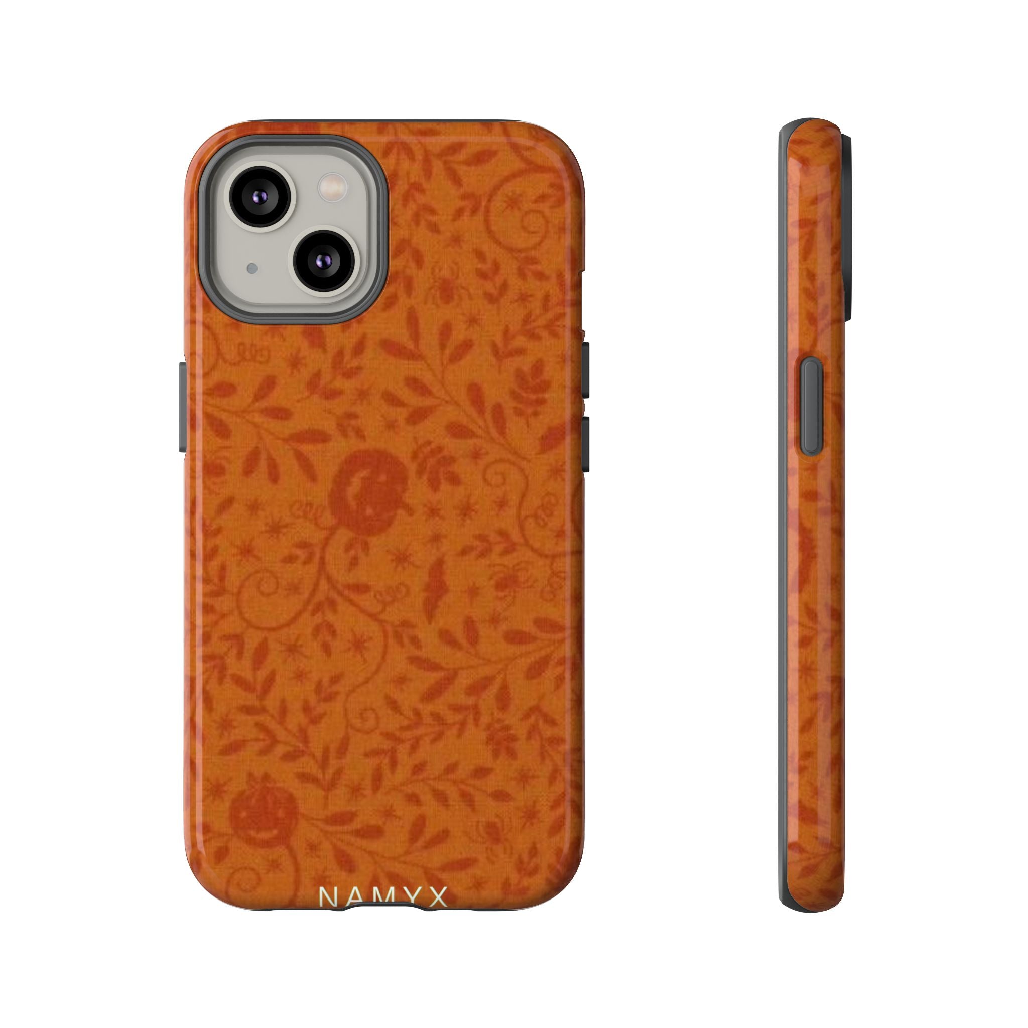 Floral Leather Phone Case — Rustic Orange Botanical Tough Case