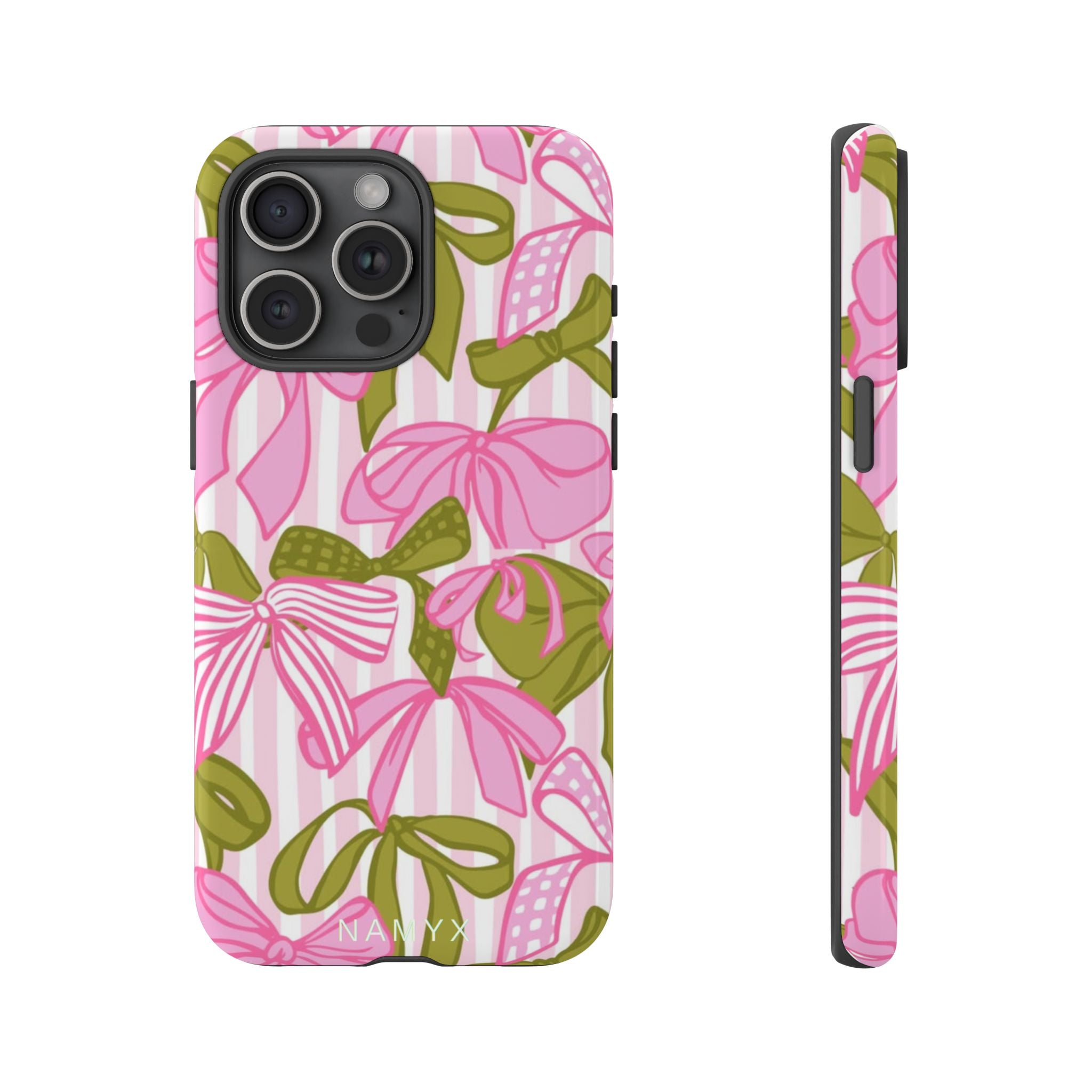 Bow Pattern Tough Case - Pink & Olive Floral Phone Cover