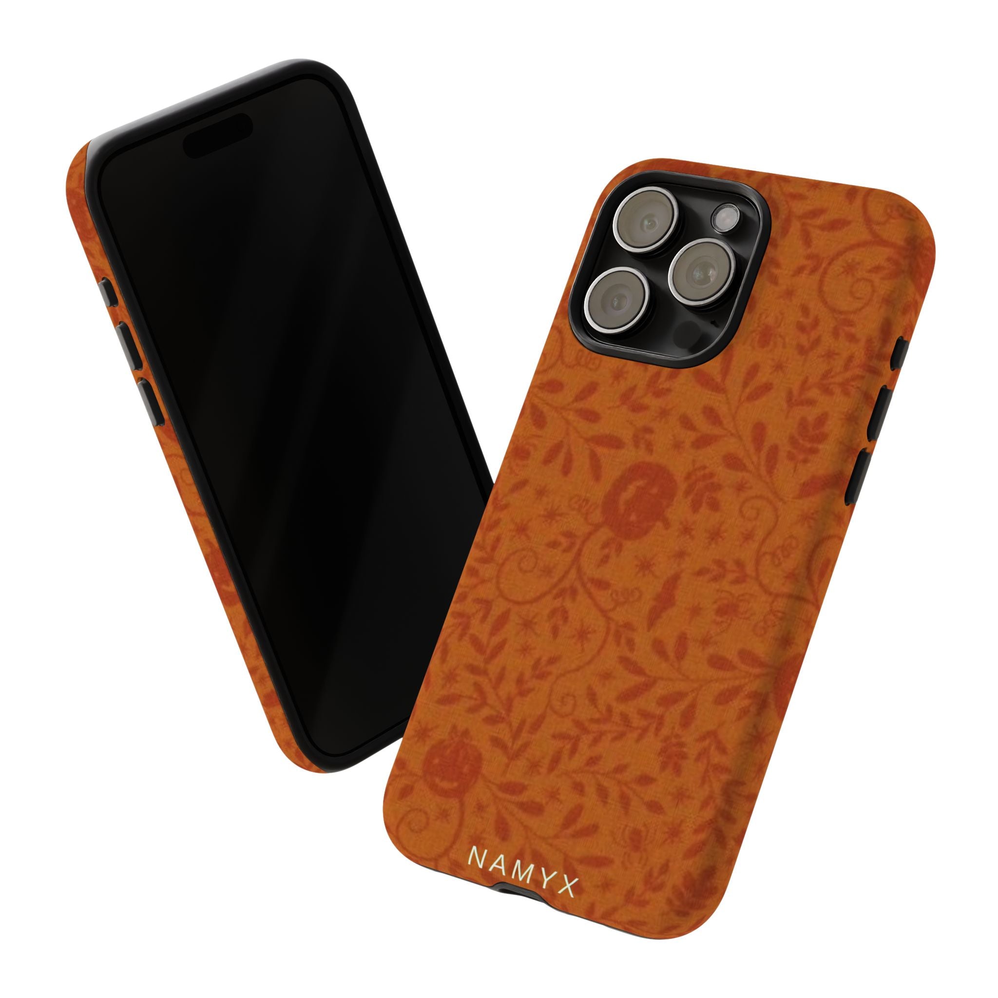 Floral Leather Phone Case — Rustic Orange Botanical Tough Case