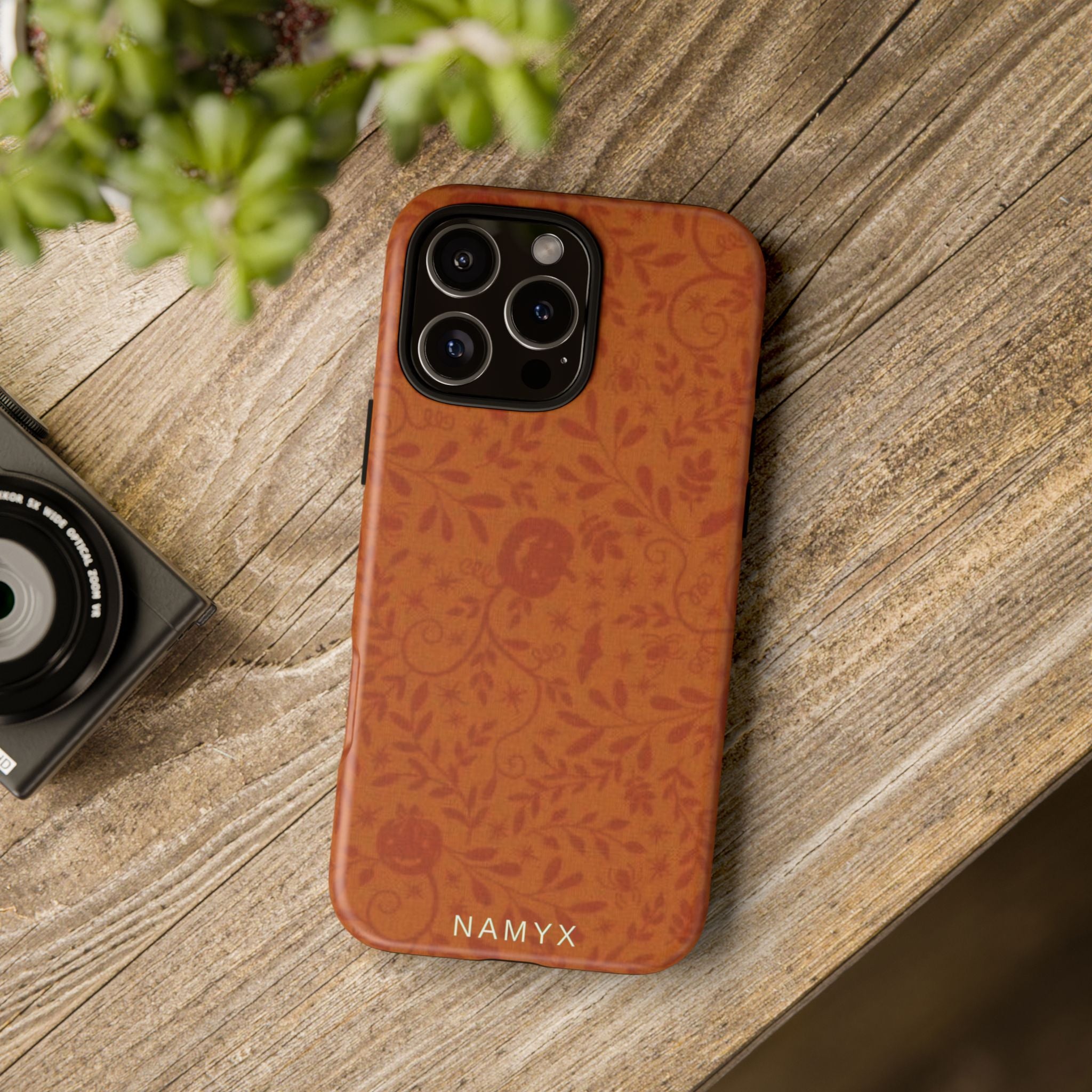 Floral Leather Phone Case — Rustic Orange Botanical Tough Case