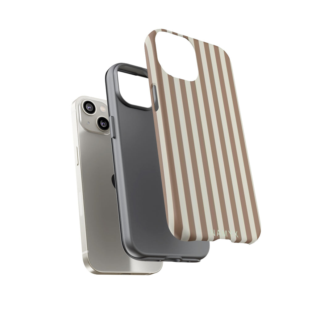Striped Beige Phone Case — Classic Vertical Brown & Cream Stripe Tough Case