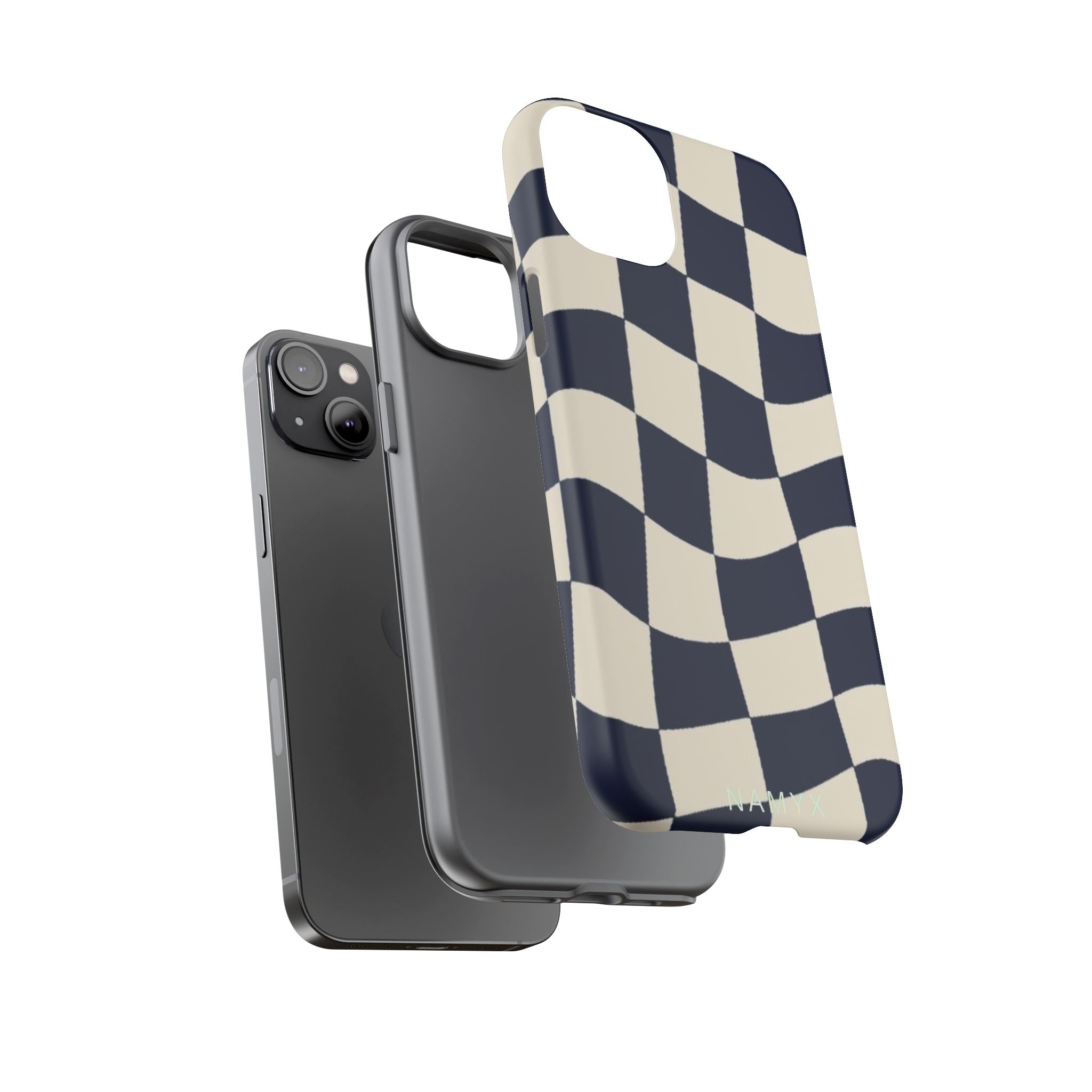 Wavy Checkered Phone Case – Retro Navy Racing Pattern Tough Case