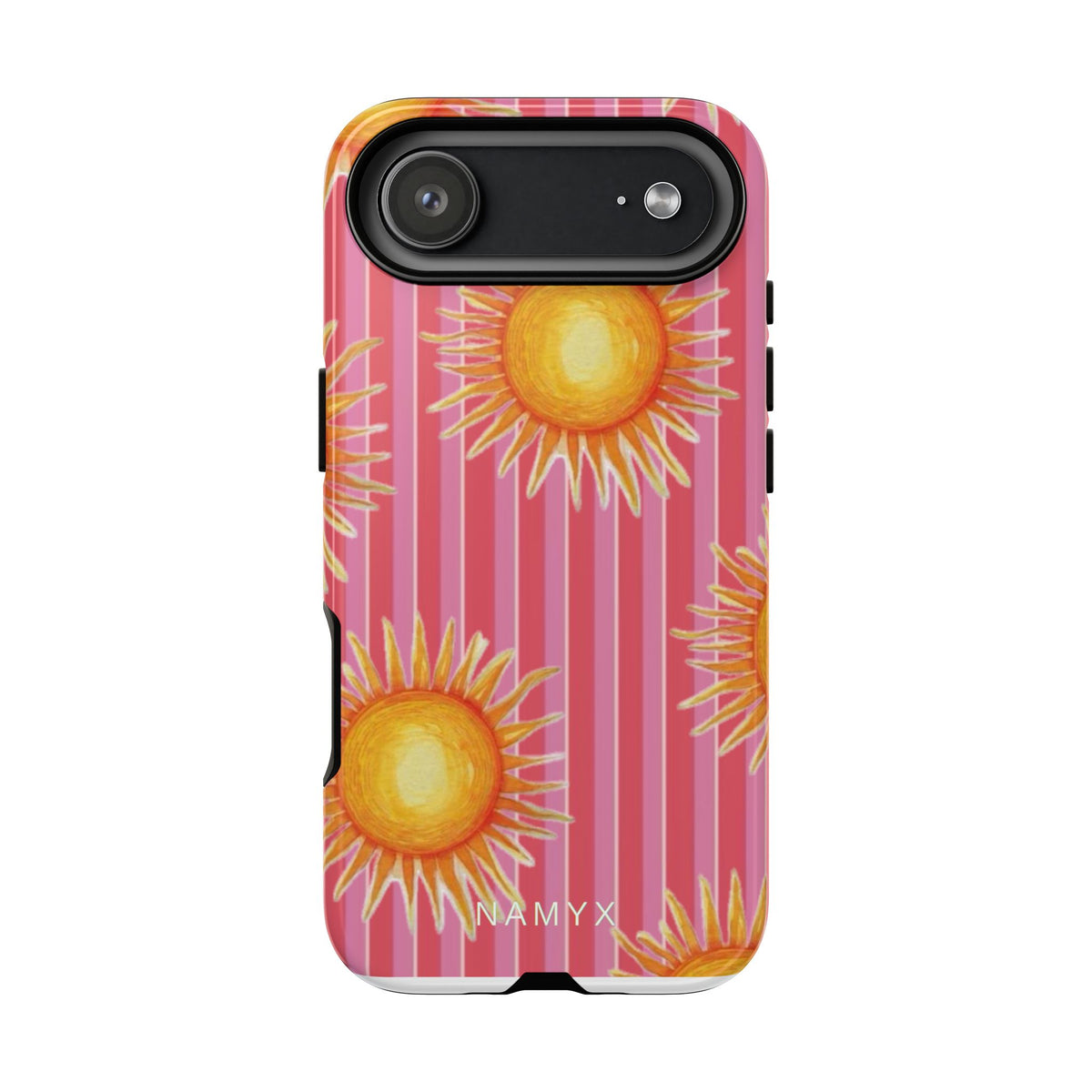 Sunburst Stripe Tough Phone Case — Bright Yellow Sun Pattern on Pink