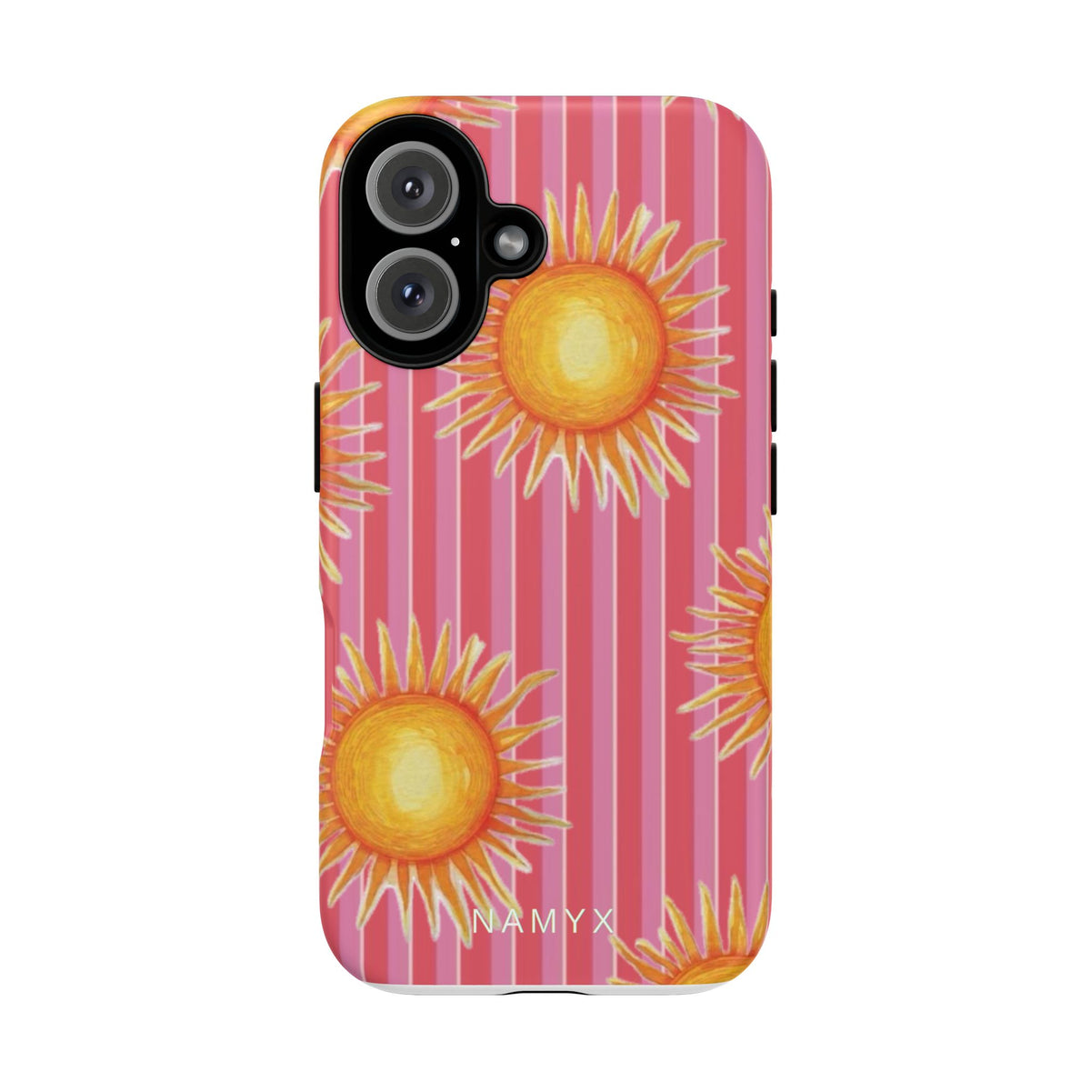 Sunburst Stripe Tough Phone Case — Bright Yellow Sun Pattern on Pink