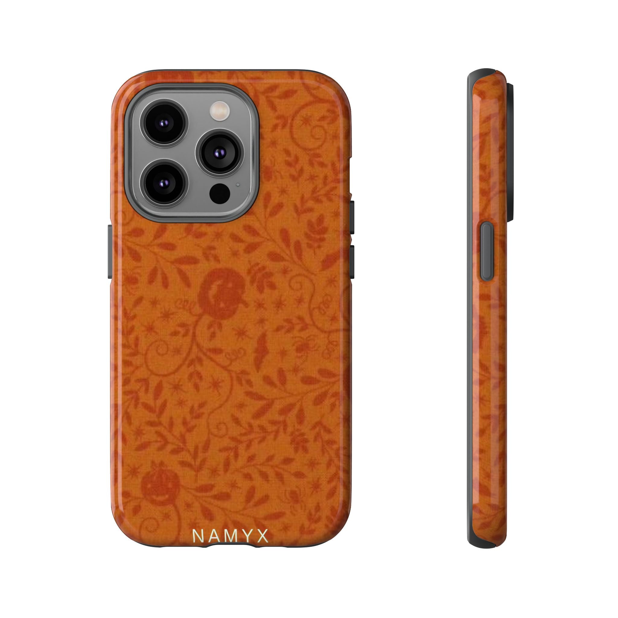 Floral Leather Phone Case — Rustic Orange Botanical Tough Case