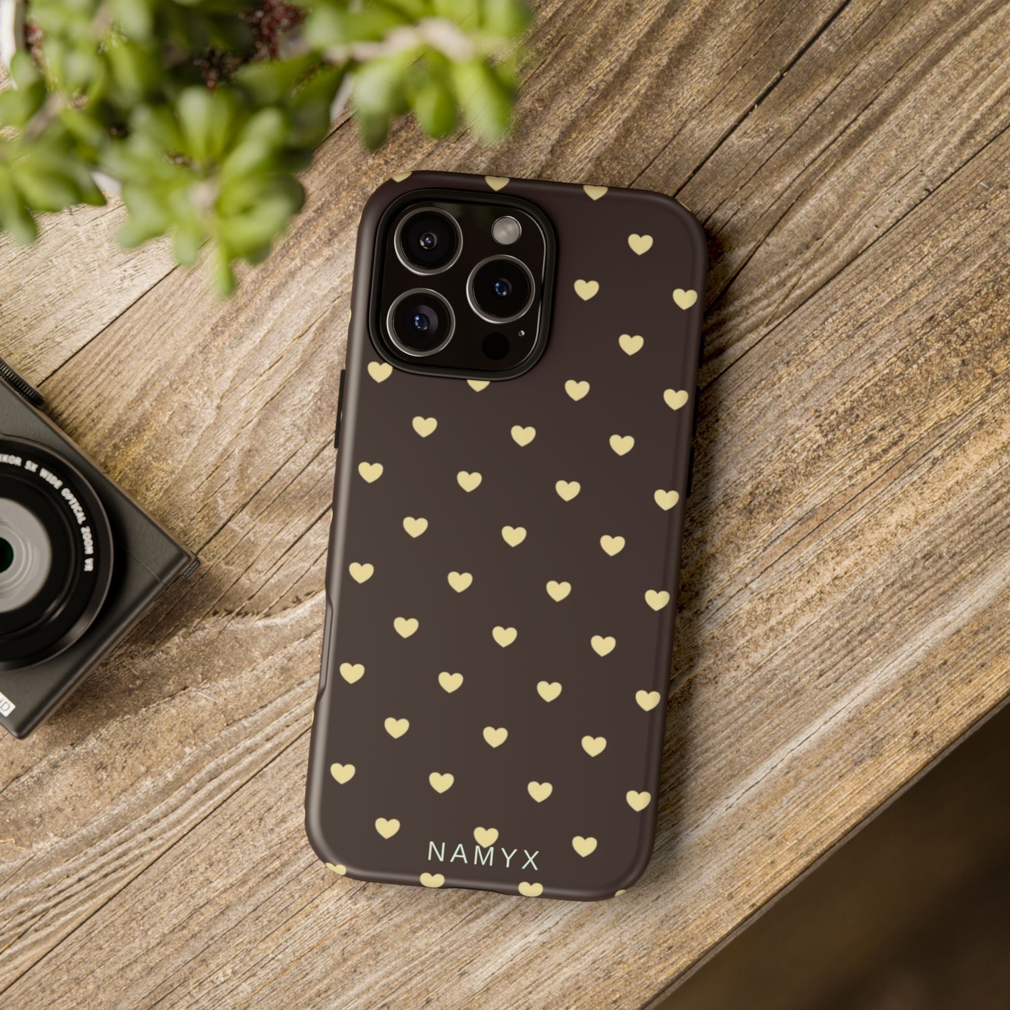 Tough Case — Brown Phone Case with Cream Heart Pattern
