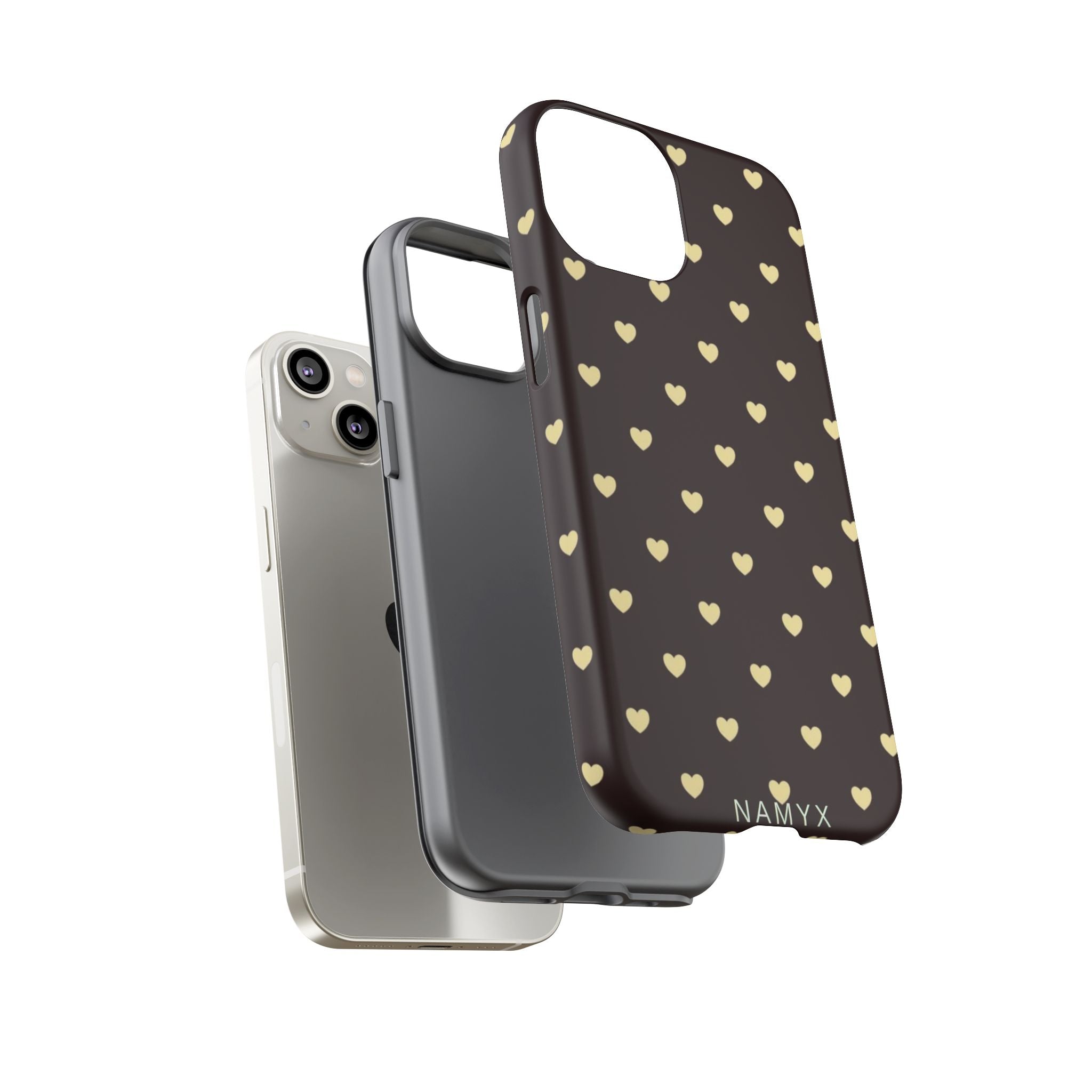 Tough Case — Brown Phone Case with Cream Heart Pattern