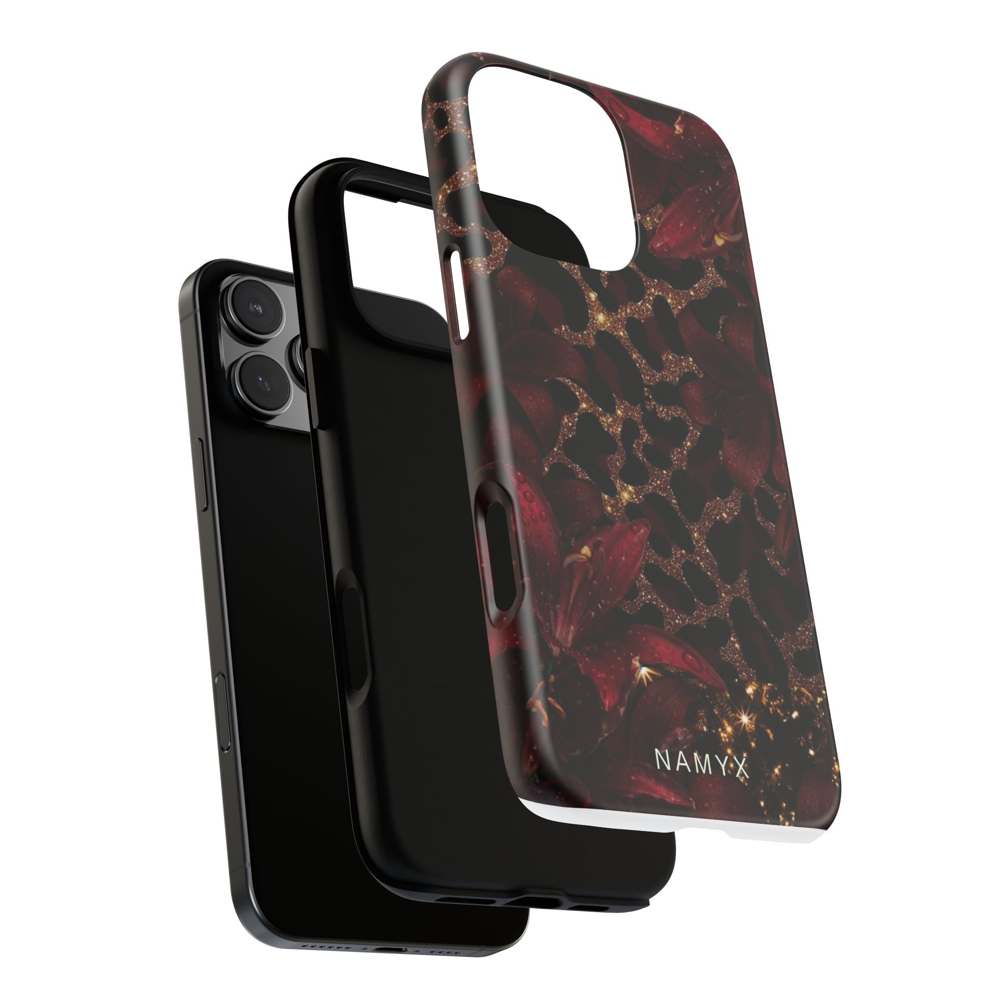 Protective Phone Case — Burgundy Floral & Gold Leopard Print Tough Case