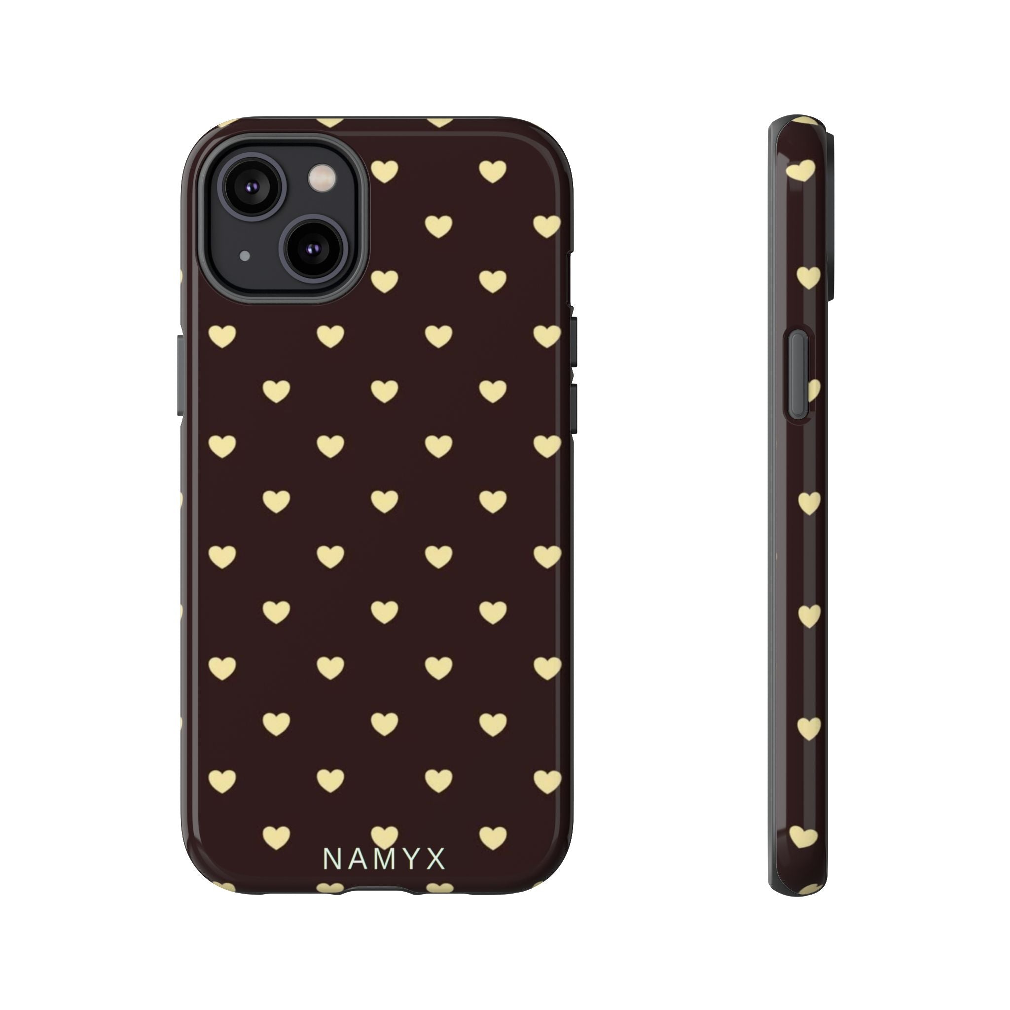 Tough Case — Brown Phone Case with Cream Heart Pattern
