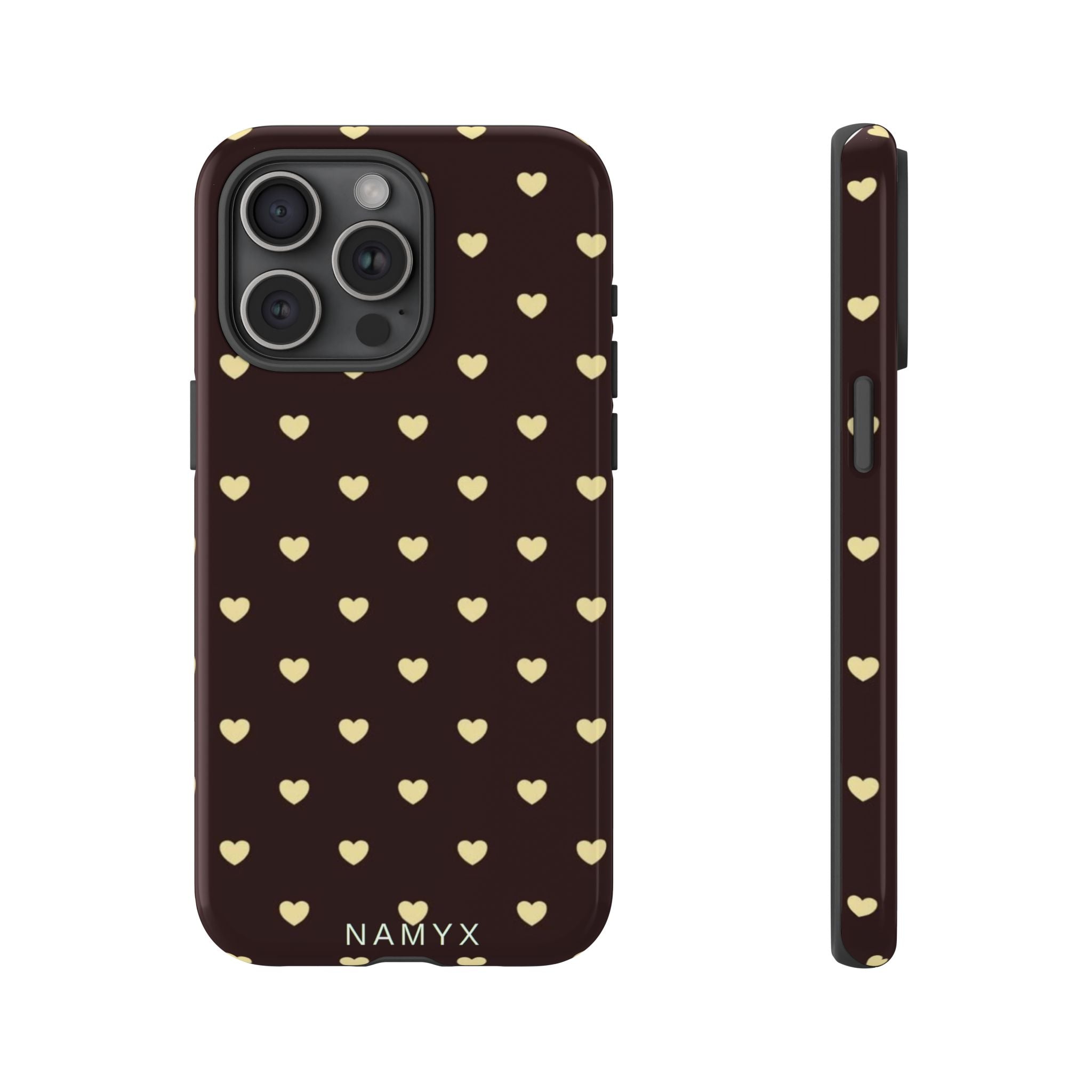 Tough Case — Brown Phone Case with Cream Heart Pattern