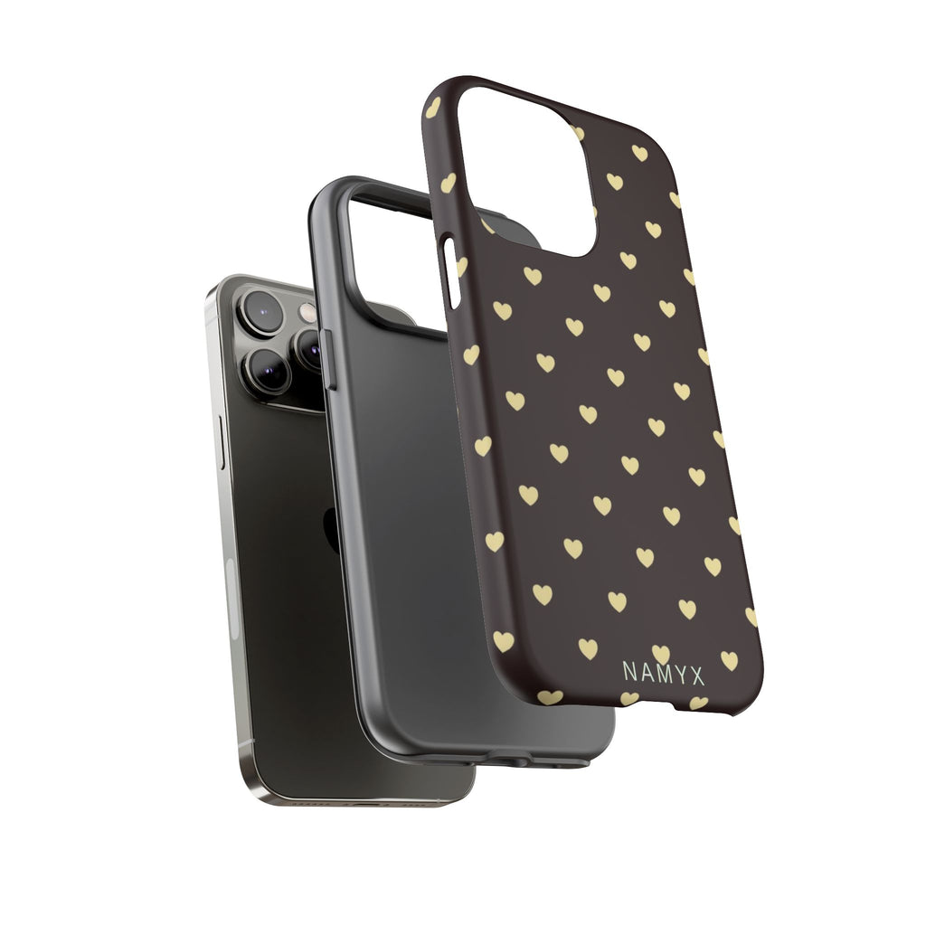 Tough Case — Brown Phone Case with Cream Heart Pattern