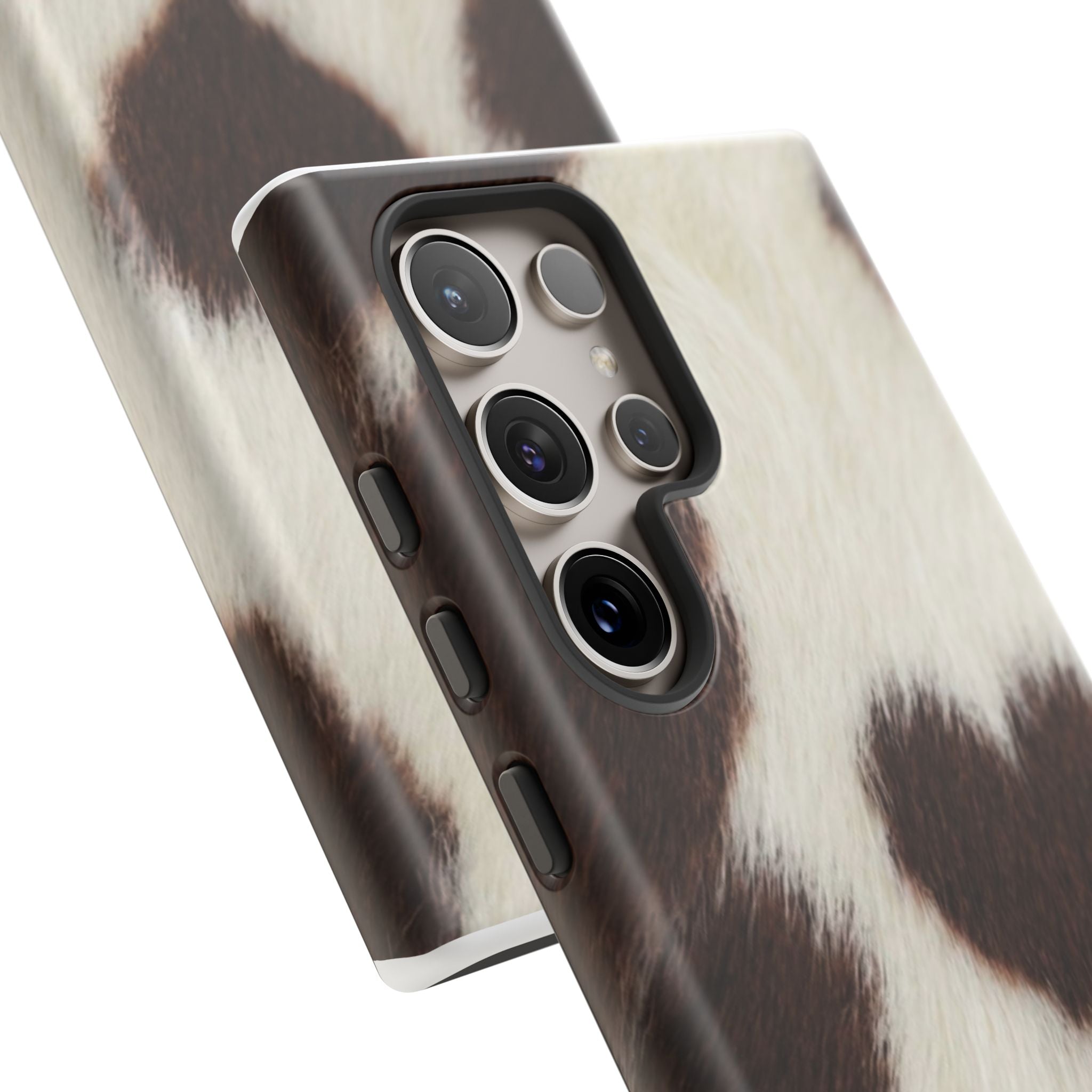Cowhide Heart Phone Case — Cute Cow Print Protective iPhone Cover
