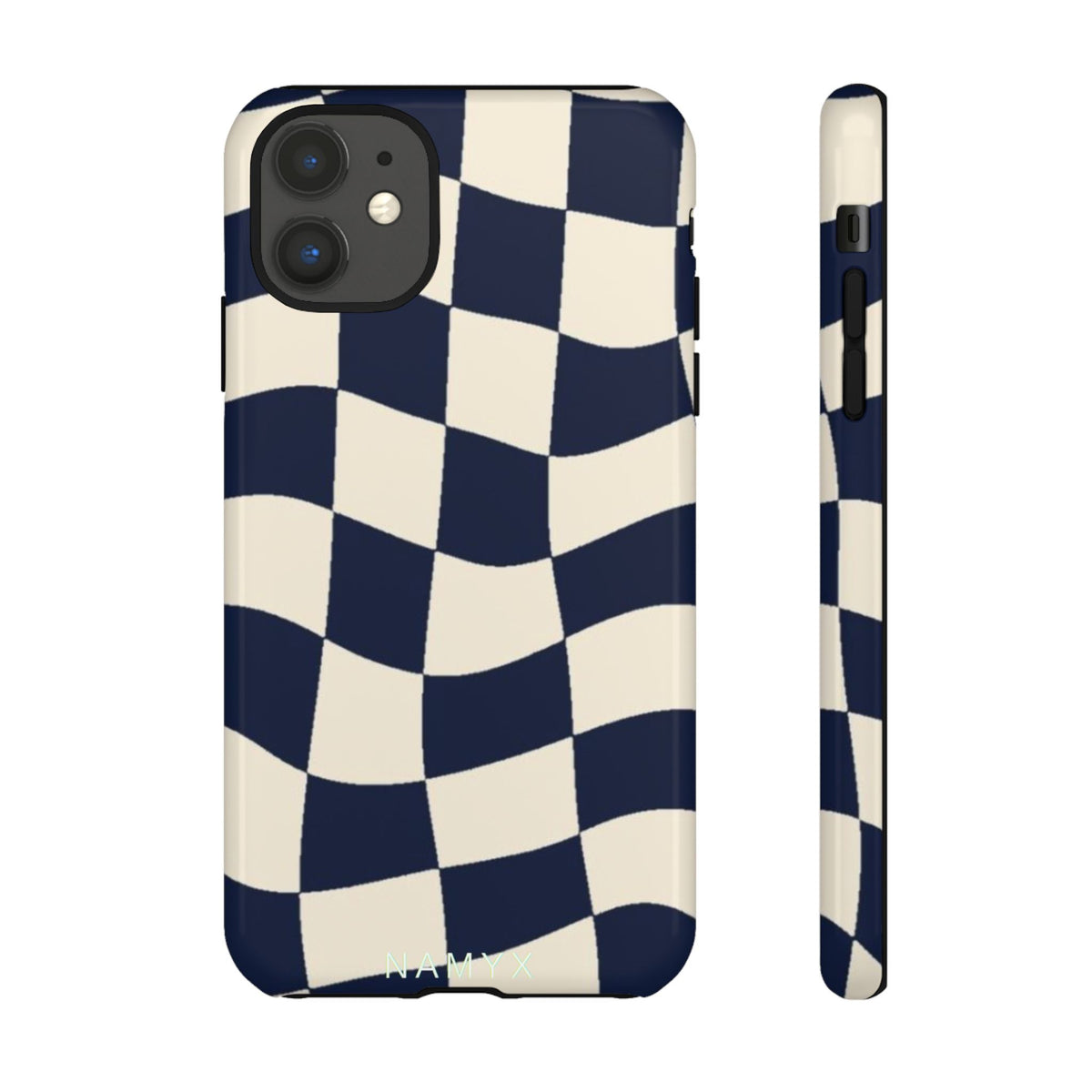 Wavy Checkered Phone Case – Retro Navy Racing Pattern Tough Case