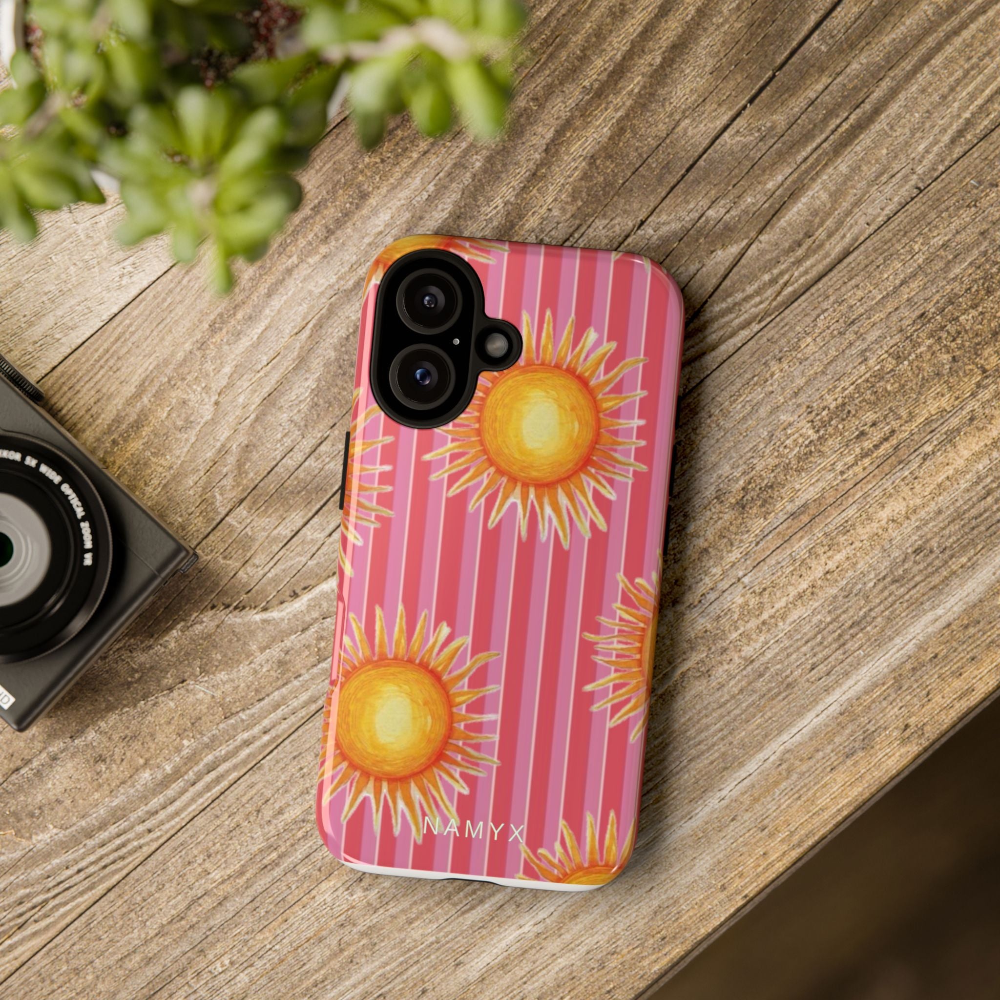 Sunburst Stripe Tough Phone Case — Bright Yellow Sun Pattern on Pink