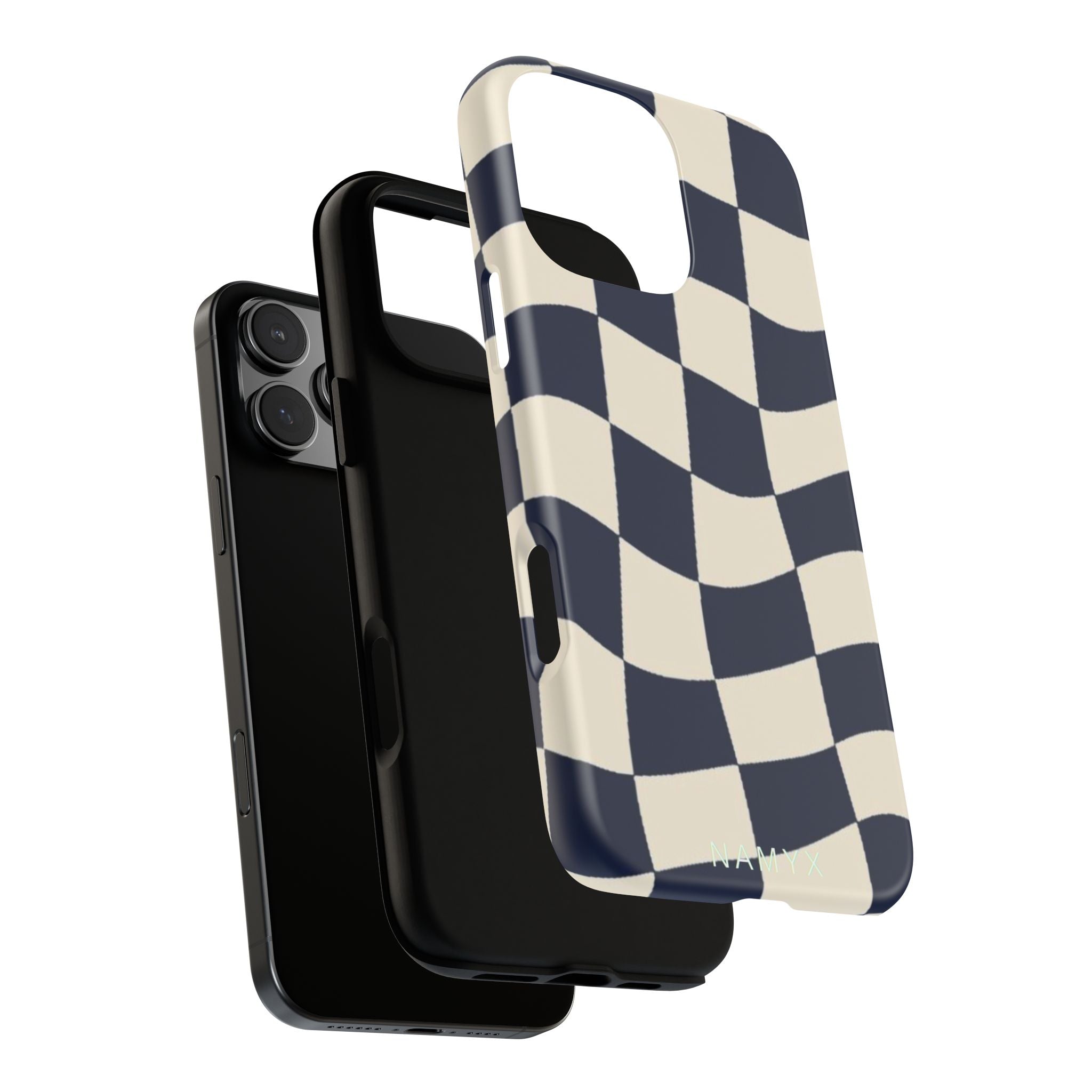 Wavy Checkered Phone Case – Retro Navy Racing Pattern Tough Case
