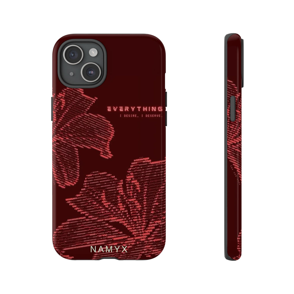 Floral Tough Phone Case — 'Everything' Burgundy Protective Cover
