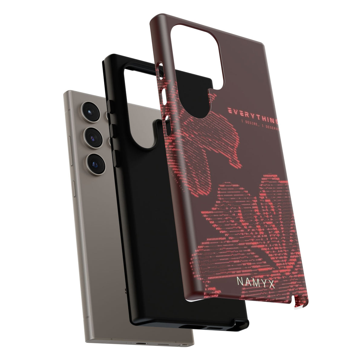 Floral Tough Phone Case — 'Everything' Burgundy Protective Cover