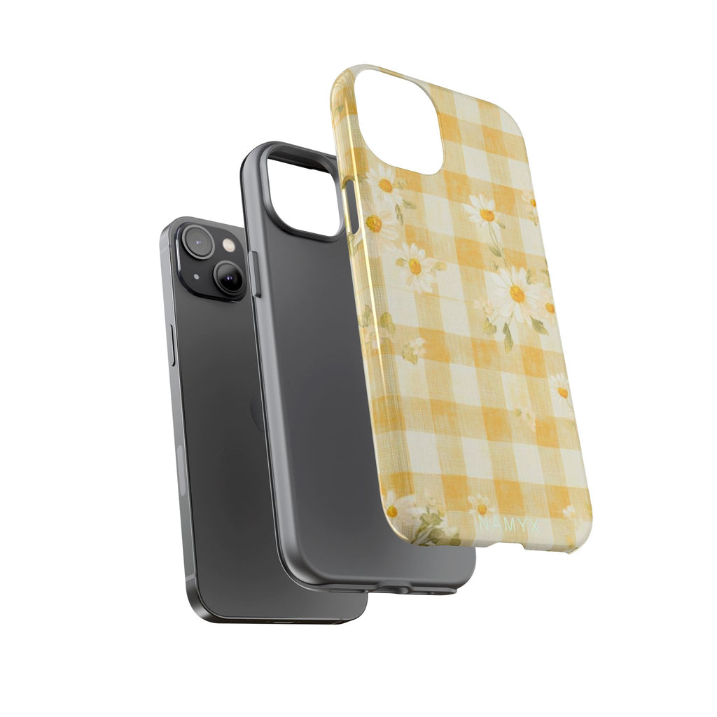 Daisy Gingham Tough Phone Case — Yellow Floral Protective Cover