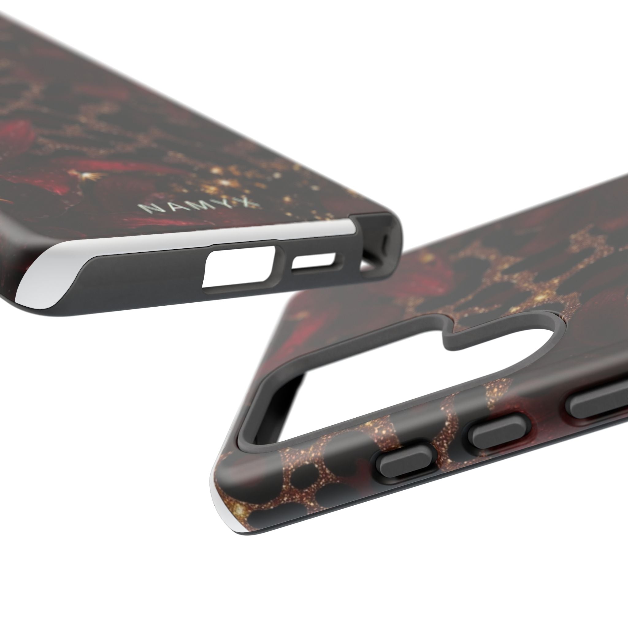 Protective Phone Case — Burgundy Floral & Gold Leopard Print Tough Case
