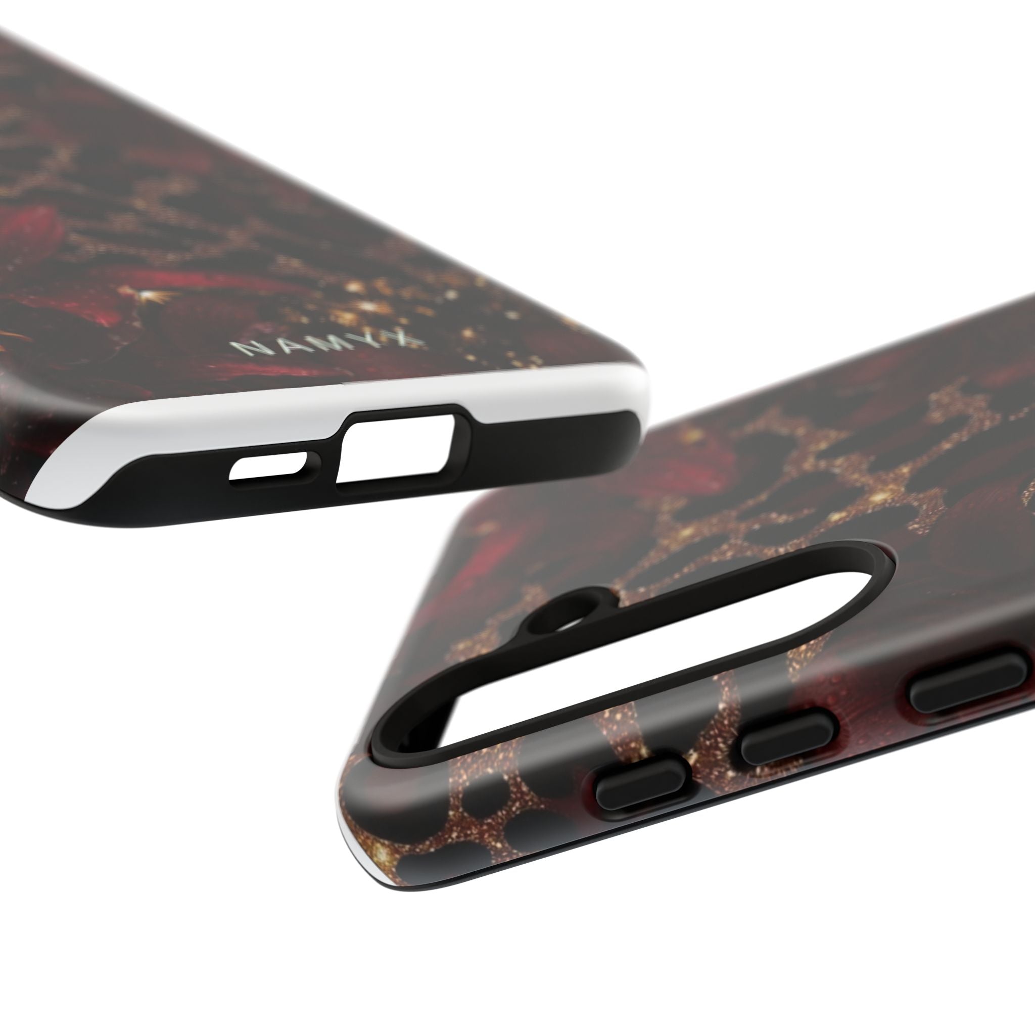 Protective Phone Case — Burgundy Floral & Gold Leopard Print Tough Case