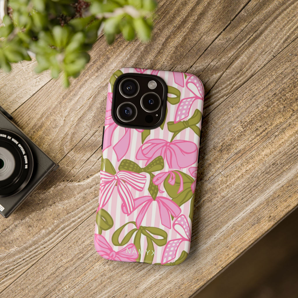 Bow Pattern Tough Case - Pink & Olive Floral Phone Cover