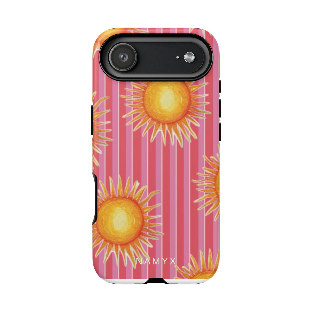 Sunburst Stripe Tough Phone Case — Bright Yellow Sun Pattern on Pink