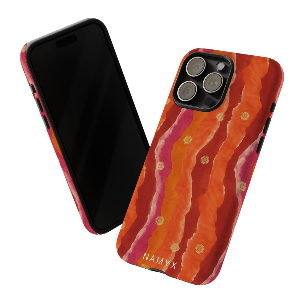 Abstract Red Waves Phone Case — Bold Orange & Pink Protective Tough Case
