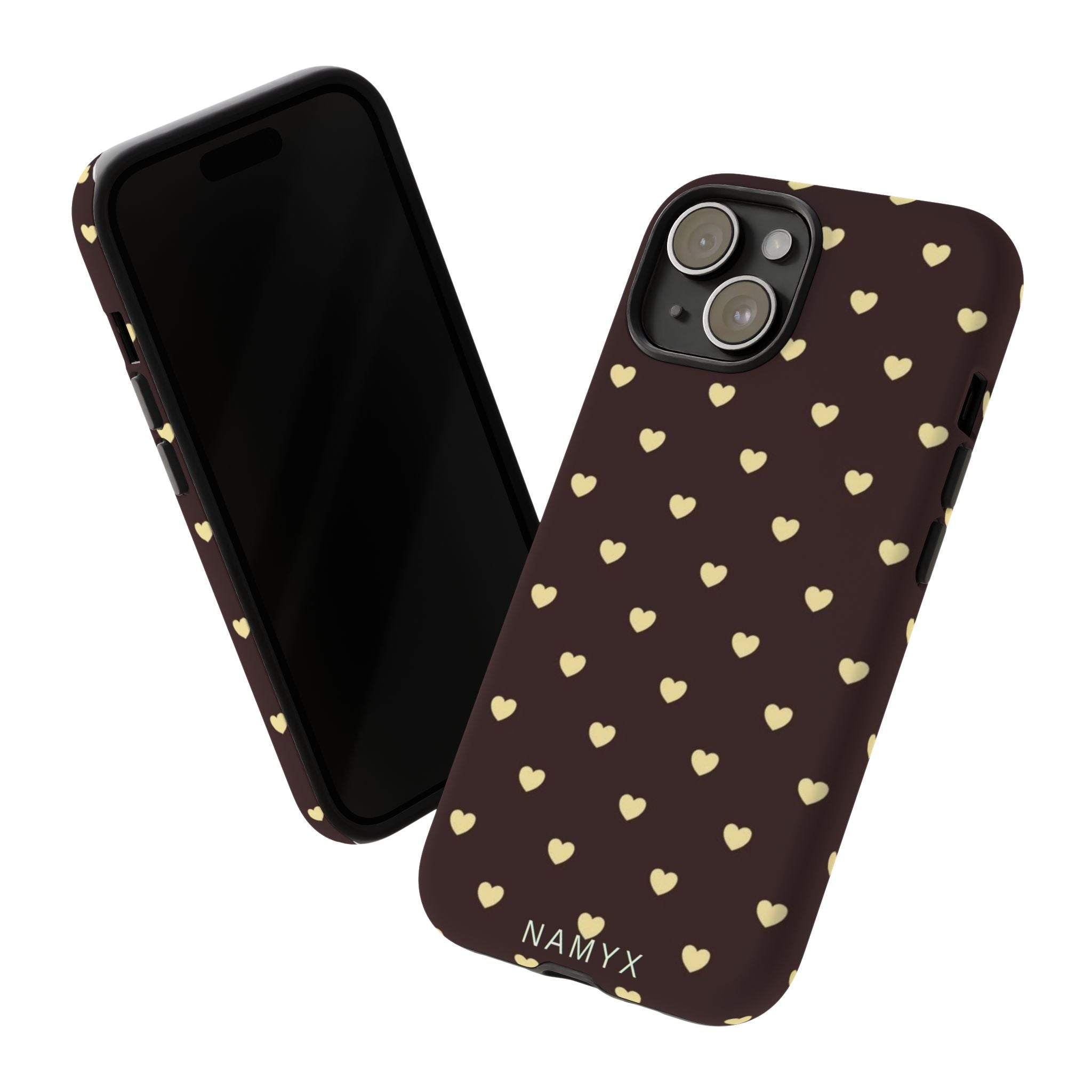 Tough Case — Brown Phone Case with Cream Heart Pattern