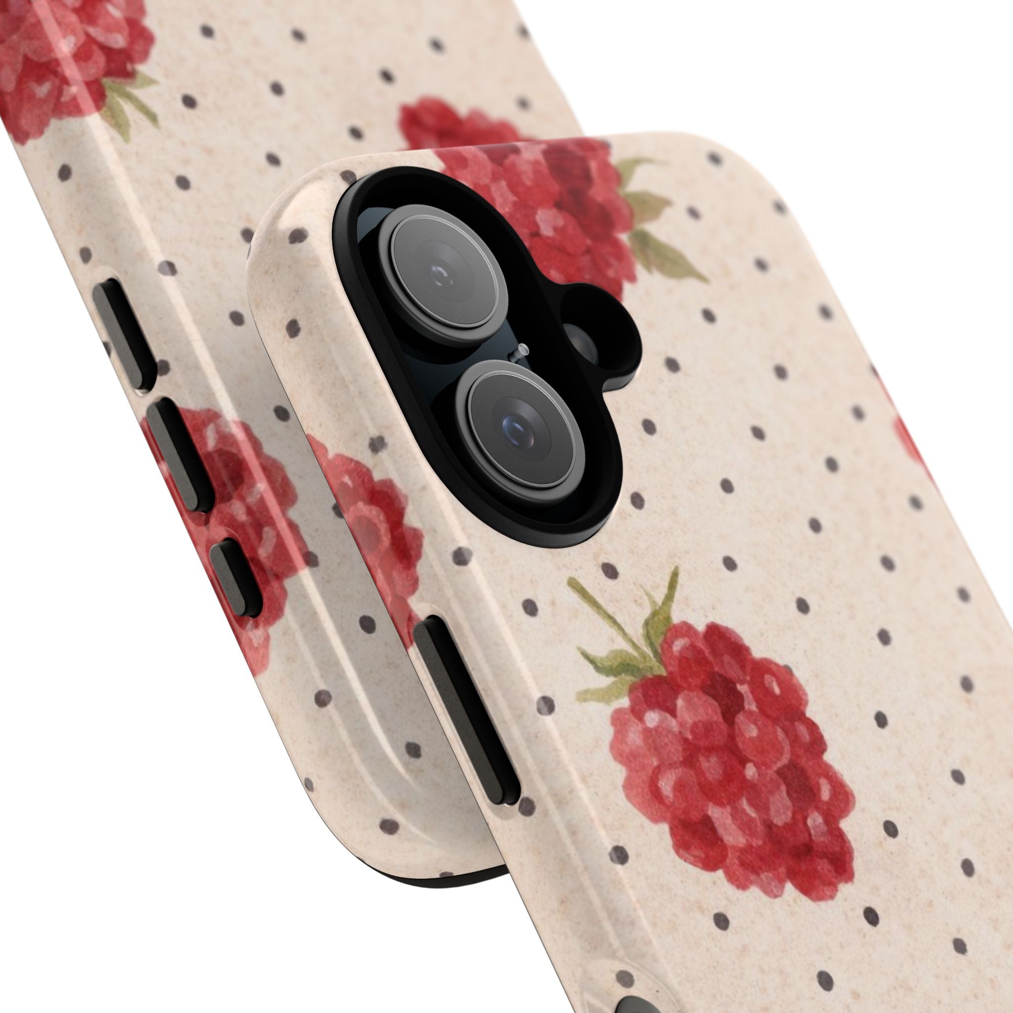 Raspberry Dotted Tough Phone Case — Vintage Floral Protective Cover