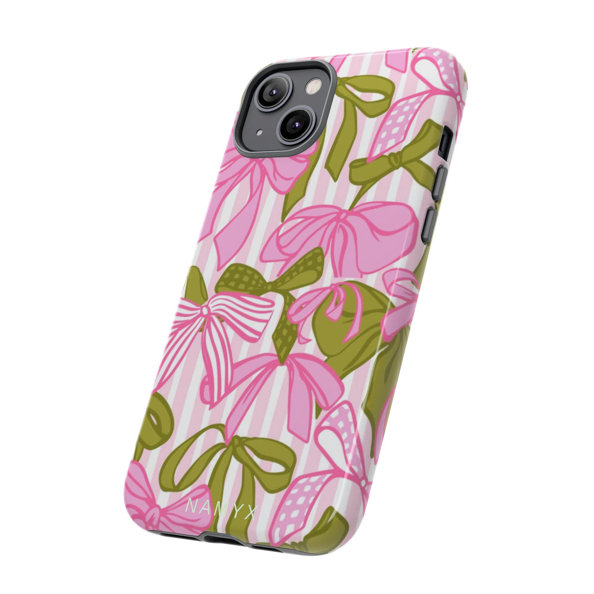 Bow Pattern Tough Case - Pink & Olive Floral Phone Cover