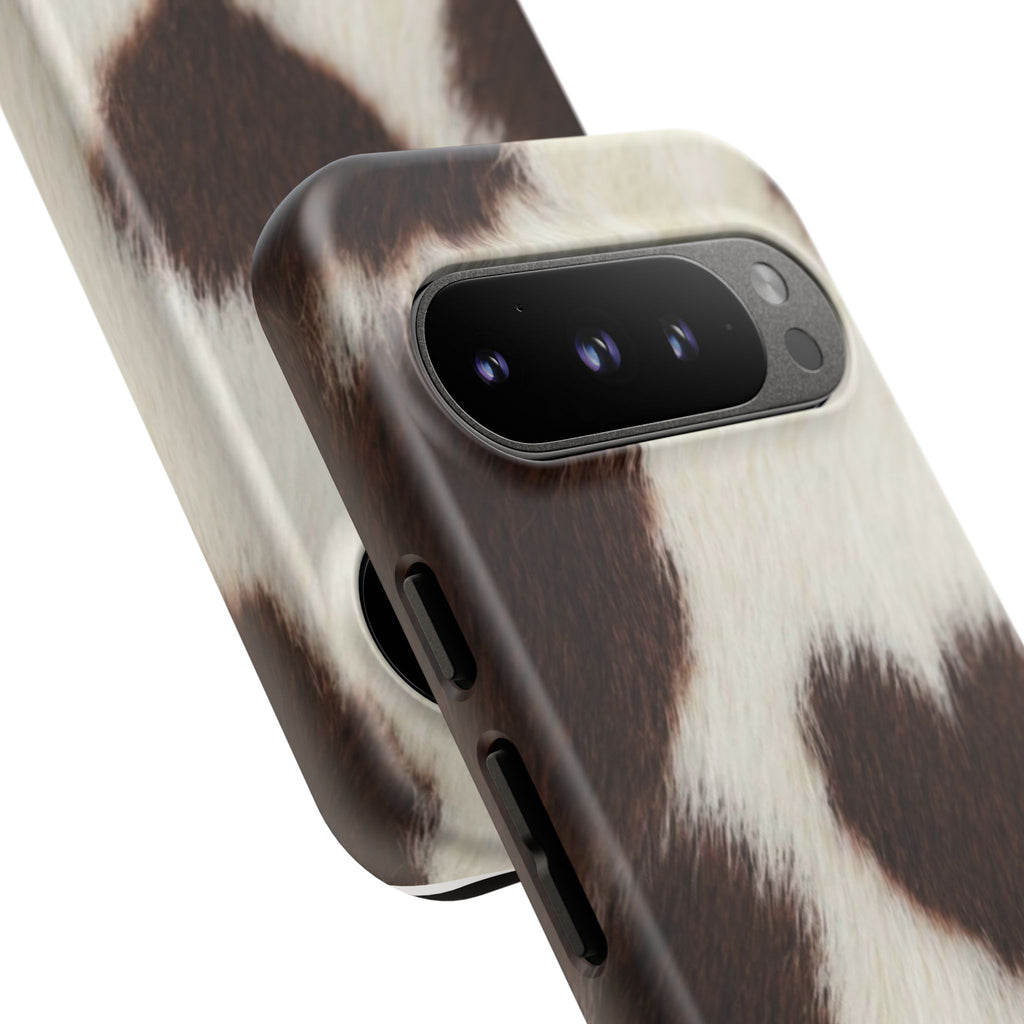 Cowhide Heart Phone Case — Cute Cow Print Protective iPhone Cover