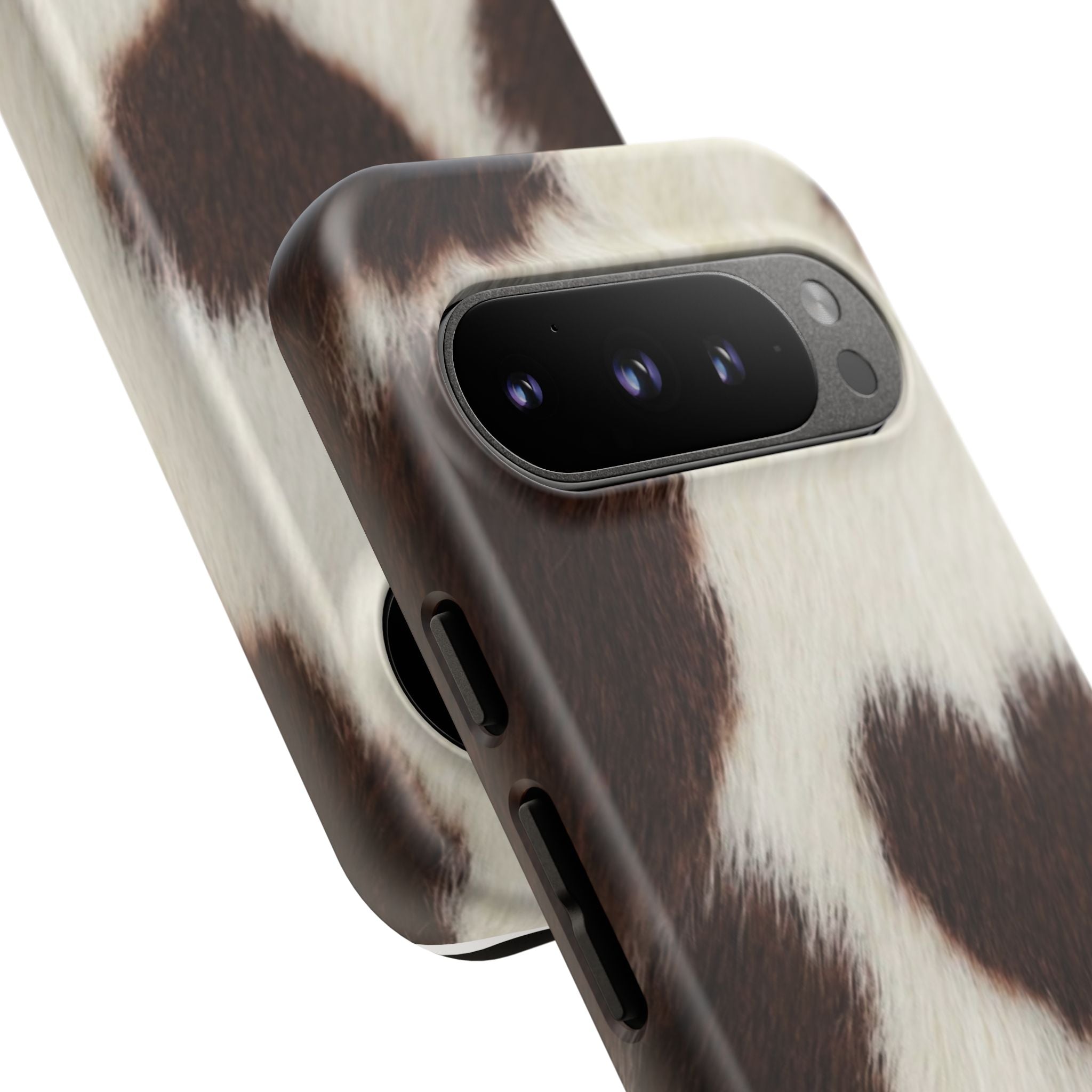 Cowhide Heart Phone Case — Cute Cow Print Protective iPhone Cover