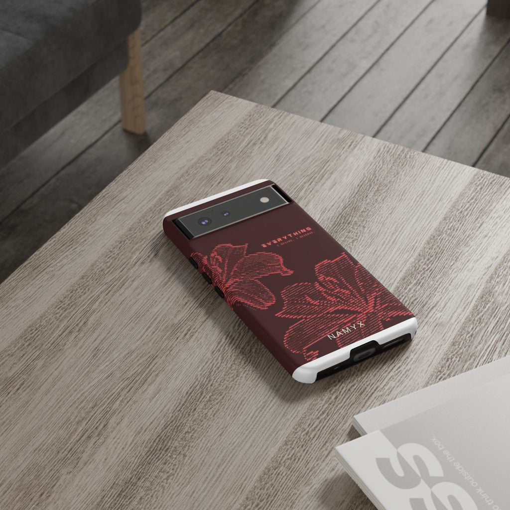 Floral Tough Phone Case — 'Everything' Burgundy Protective Cover