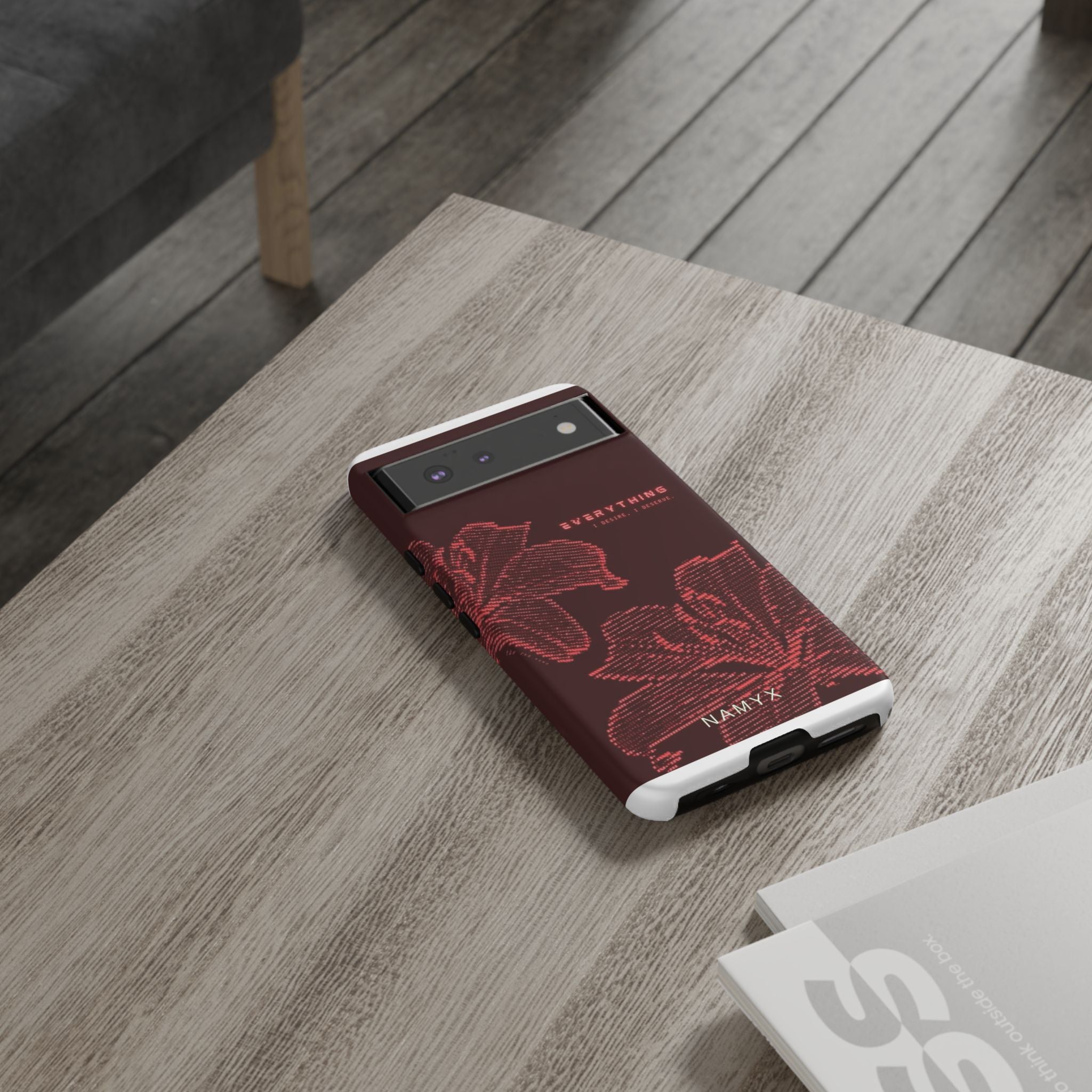 Floral Tough Phone Case — 'Everything' Burgundy Protective Cover