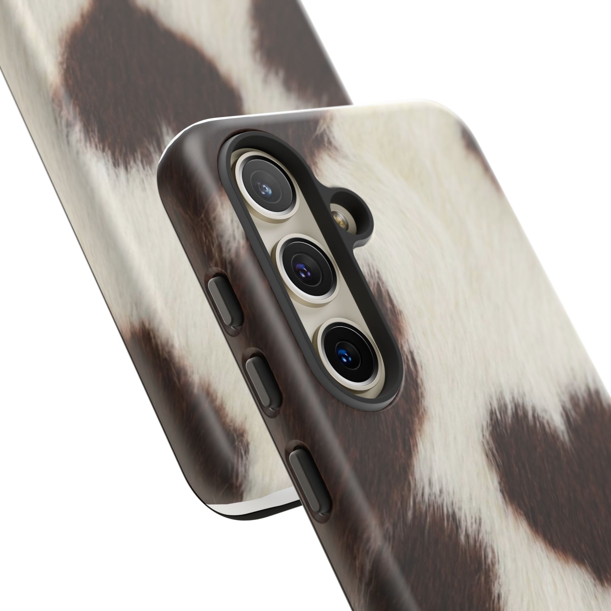 Cowhide Heart Phone Case — Cute Cow Print Protective iPhone Cover