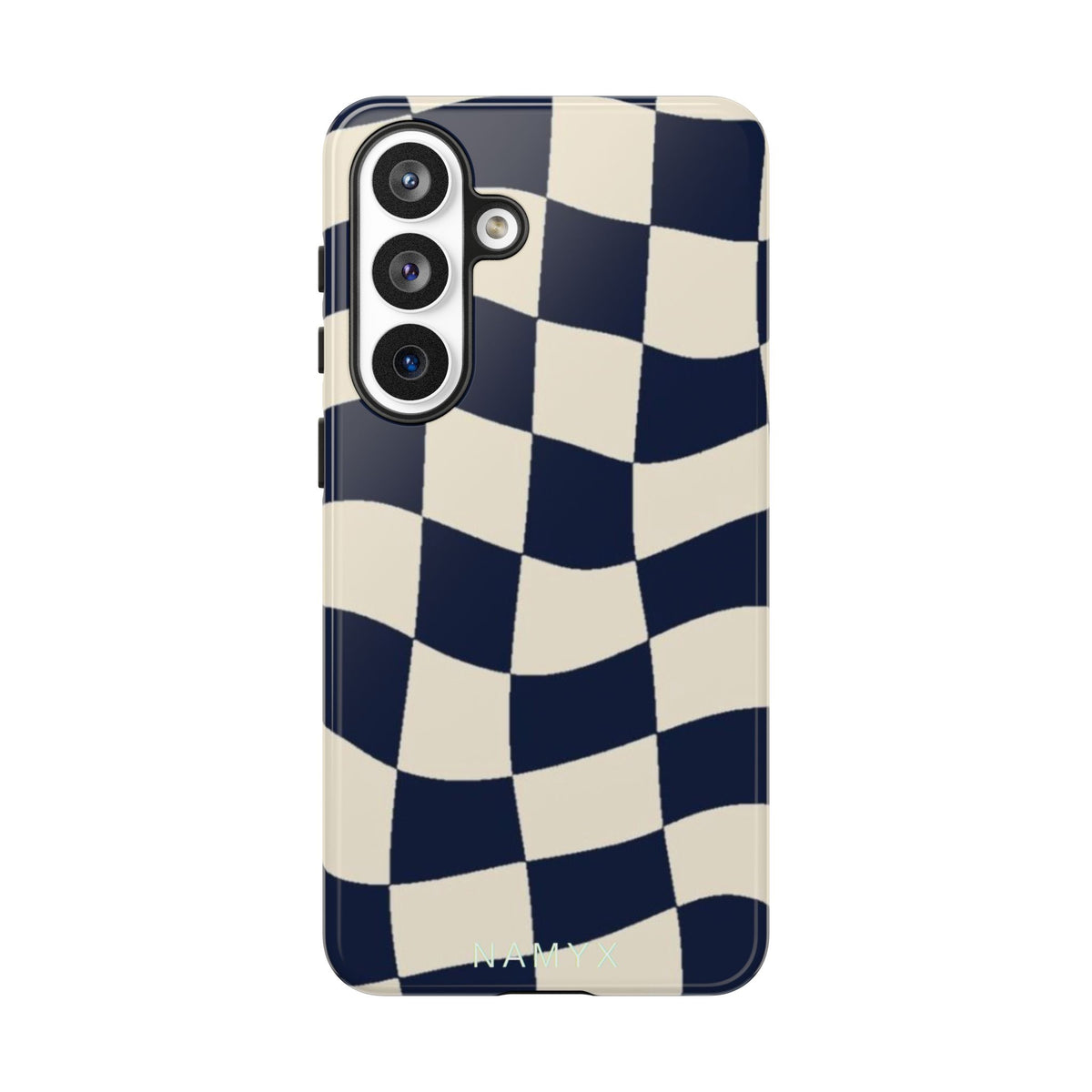 Wavy Checkered Phone Case – Retro Navy Racing Pattern Tough Case