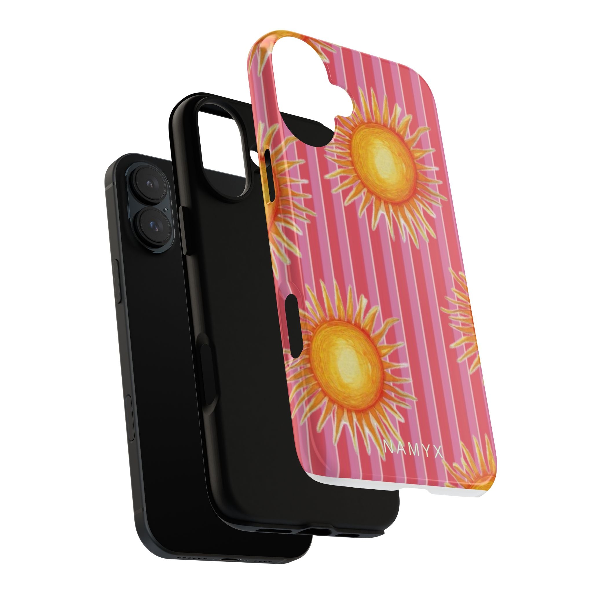 Sunburst Stripe Tough Phone Case — Bright Yellow Sun Pattern on Pink