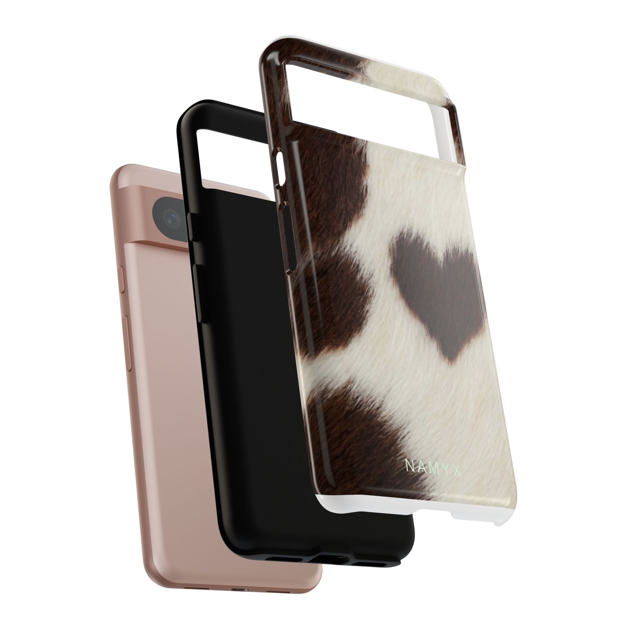 Cowhide Heart Phone Case — Cute Cow Print Protective iPhone Cover
