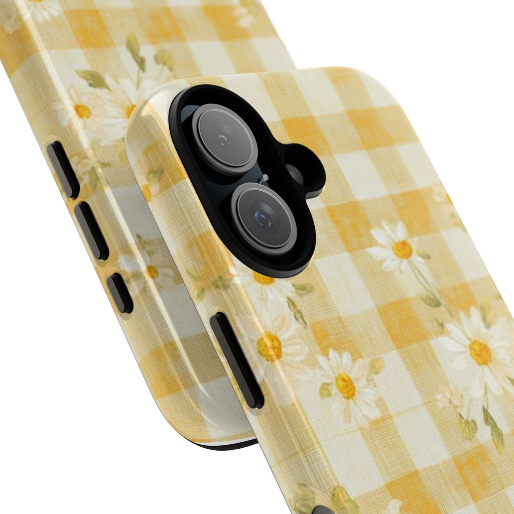 Daisy Gingham Tough Phone Case — Yellow Floral Protective Cover
