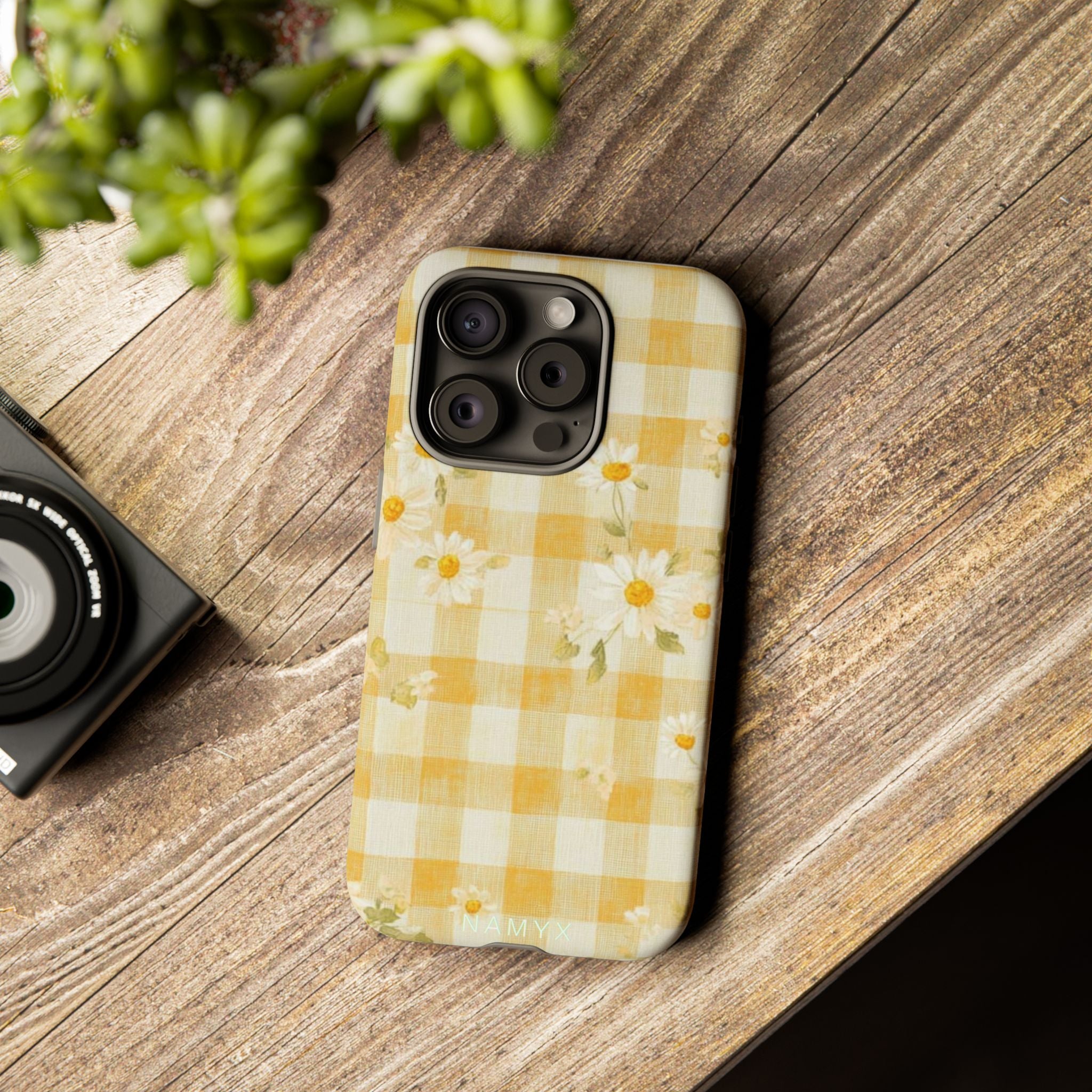 Daisy Gingham Tough Phone Case — Yellow Floral Protective Cover