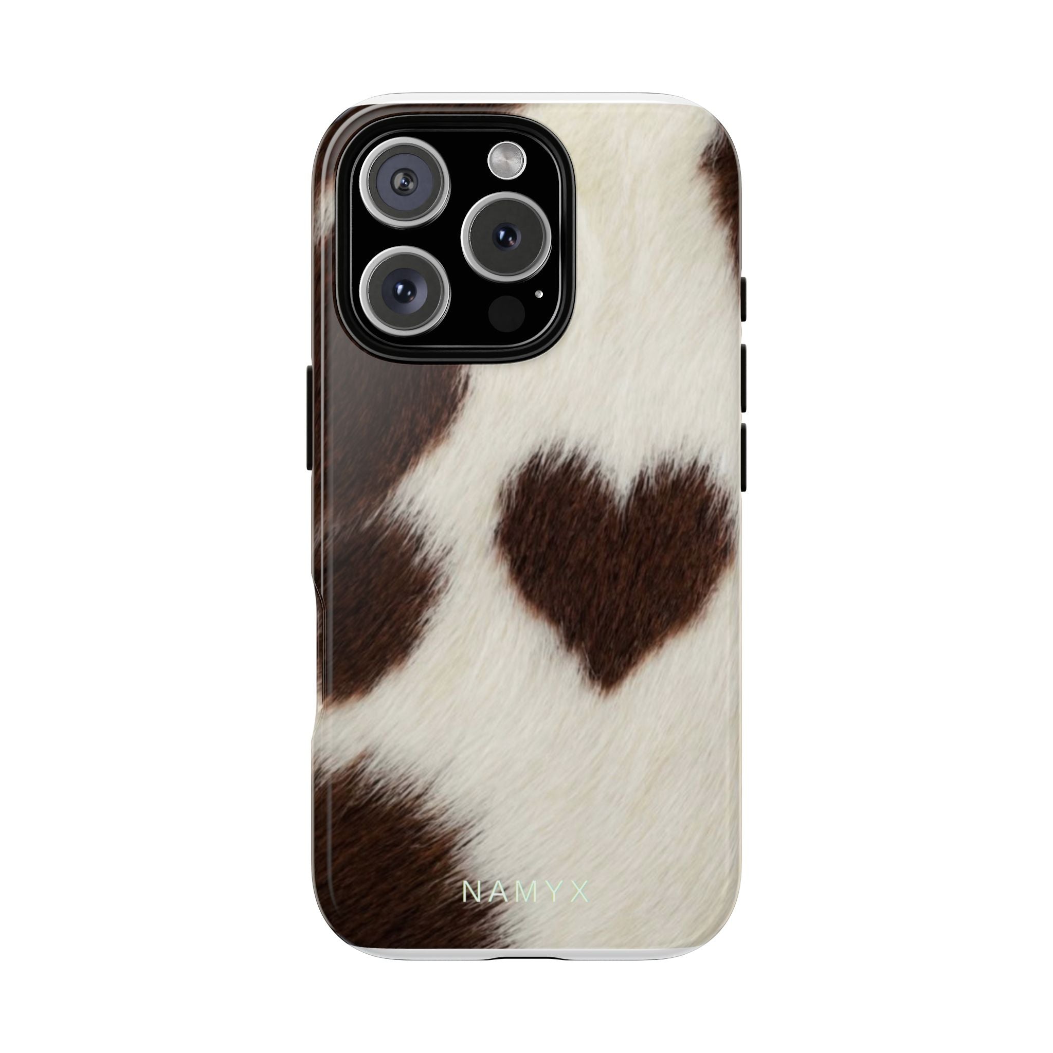 Cowhide Heart Phone Case — Cute Cow Print Protective iPhone Cover