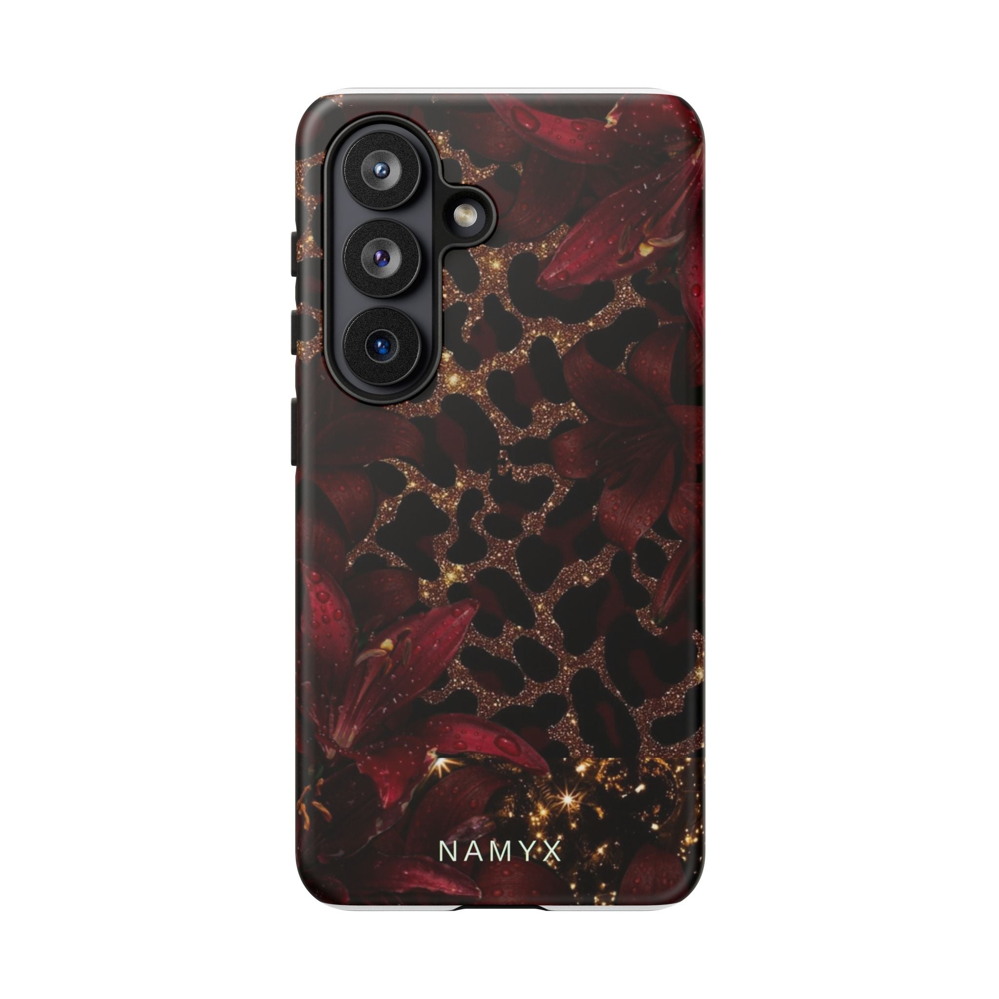 Protective Phone Case — Burgundy Floral & Gold Leopard Print Tough Case