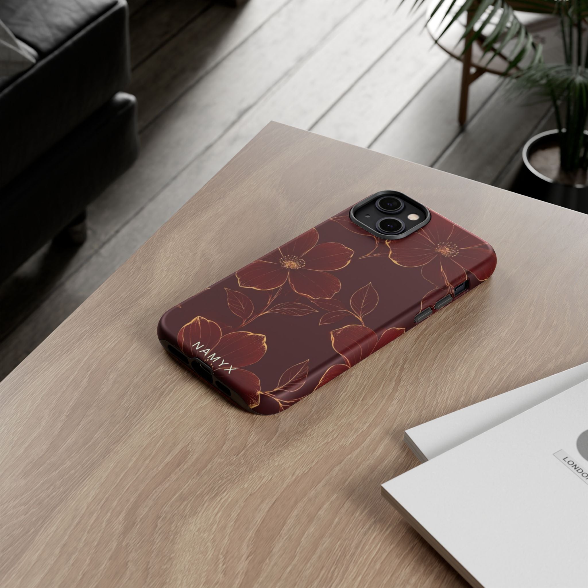 Floral Tough Case — Dark Red Botanical Phone Case